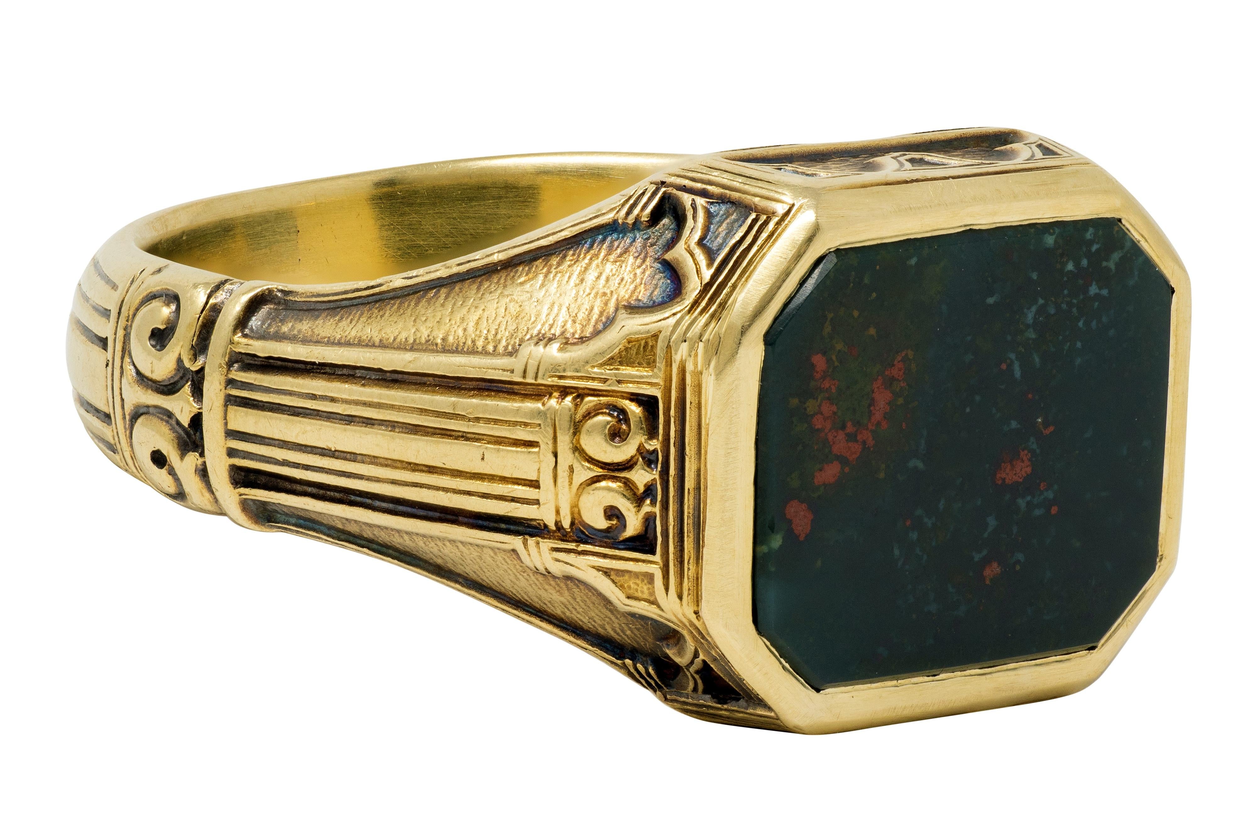 Larter & Sons Victorian Bloodstone 14K Gold Antique Gothic Signet Ring