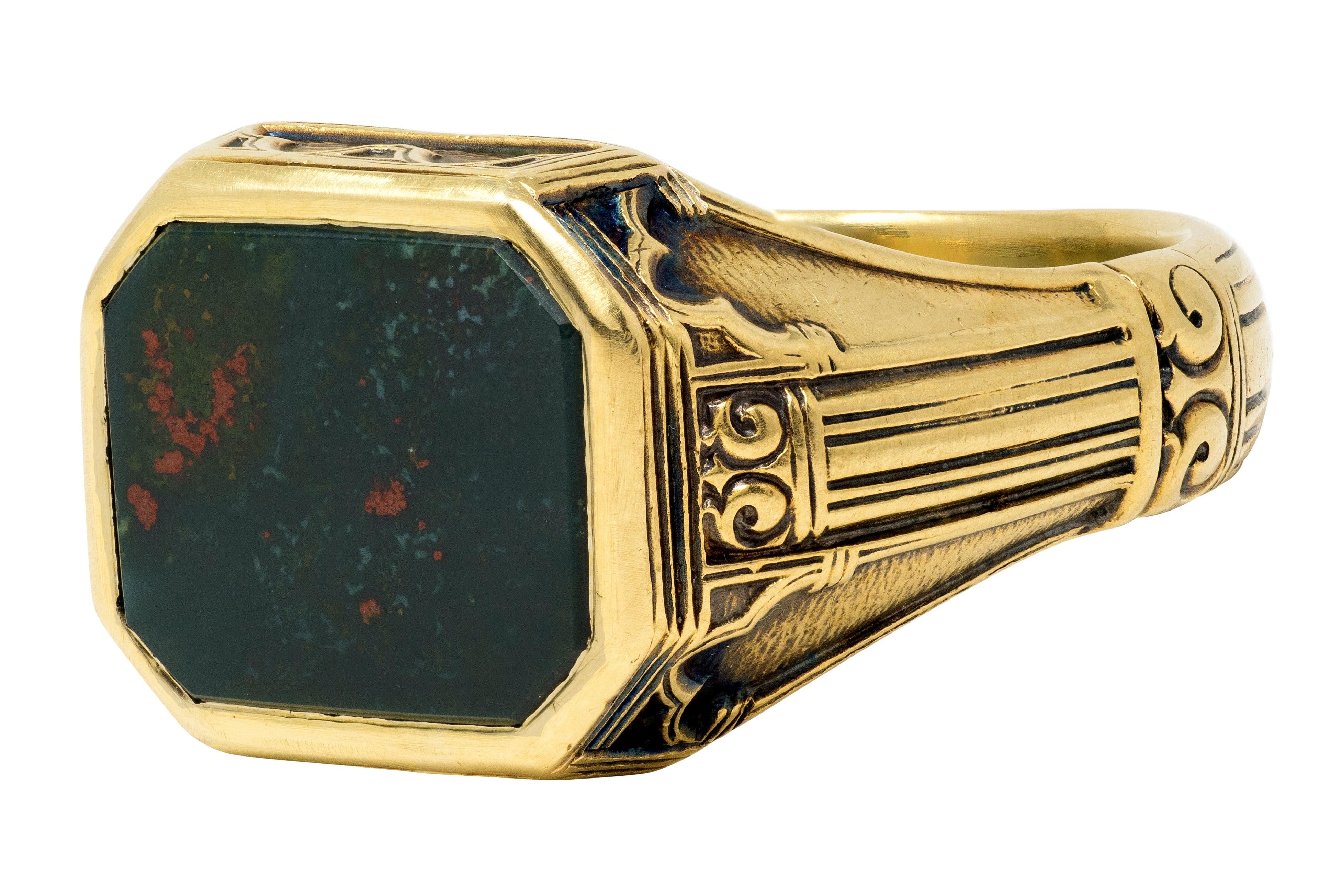 Larter & Sons Victorian Bloodstone 14K Gold Antique Gothic Signet Ring