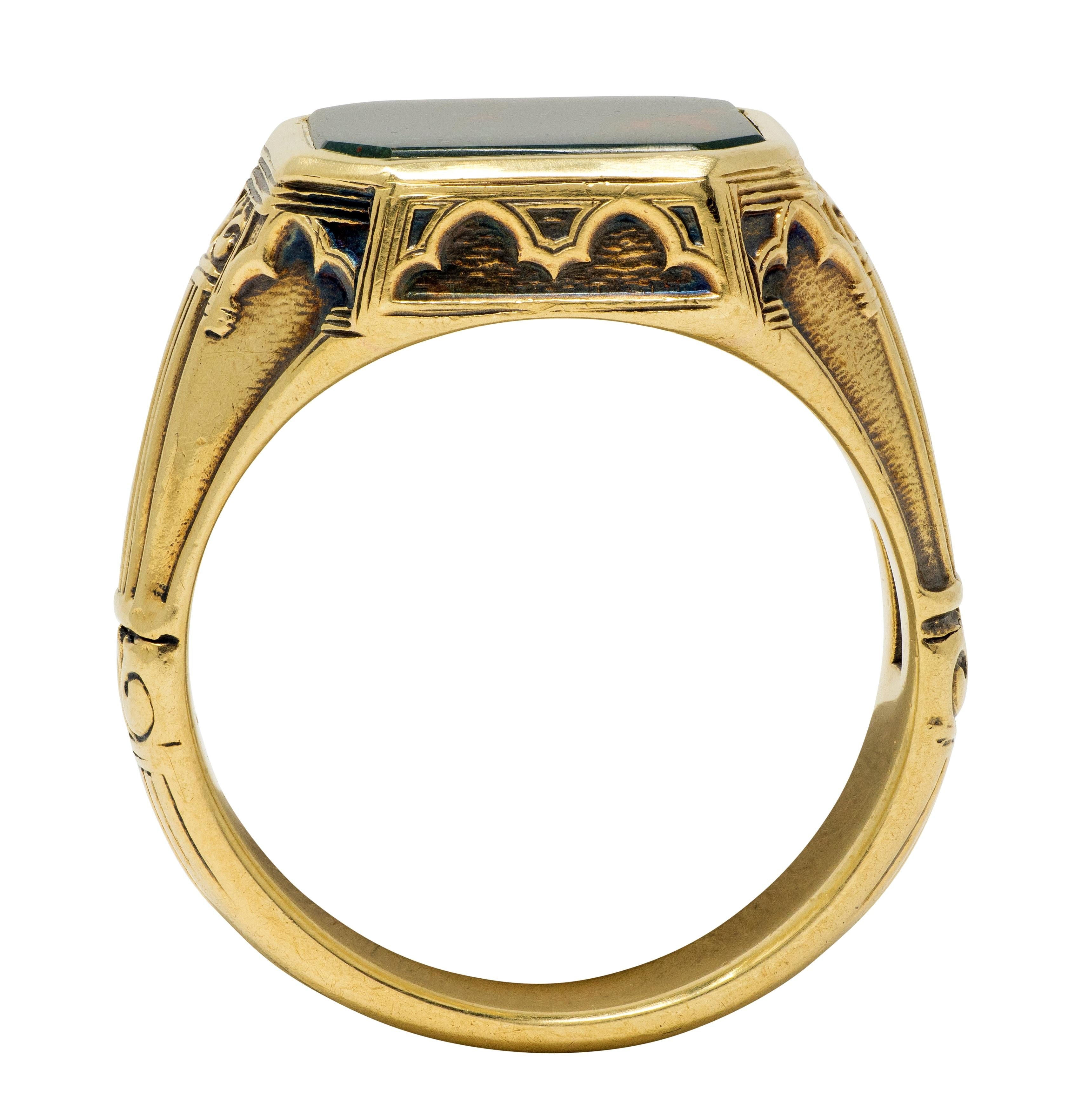 Larter & Sons Victorian Bloodstone 14K Gold Antique Gothic Signet Ring