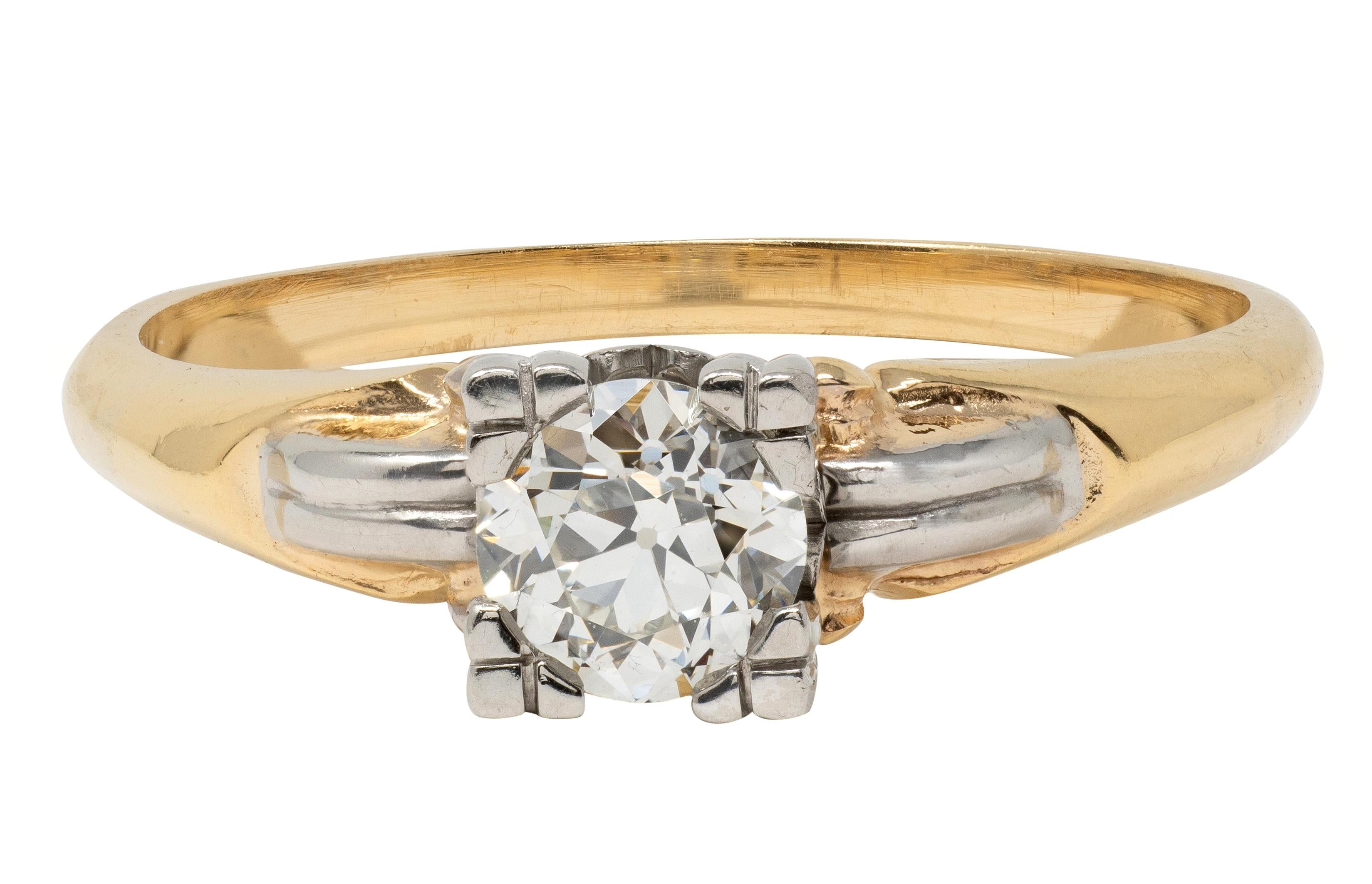 Retro 0.43 CT Diamond 14 Karat Gold Vintage Heart Solitaire Engagement Ring