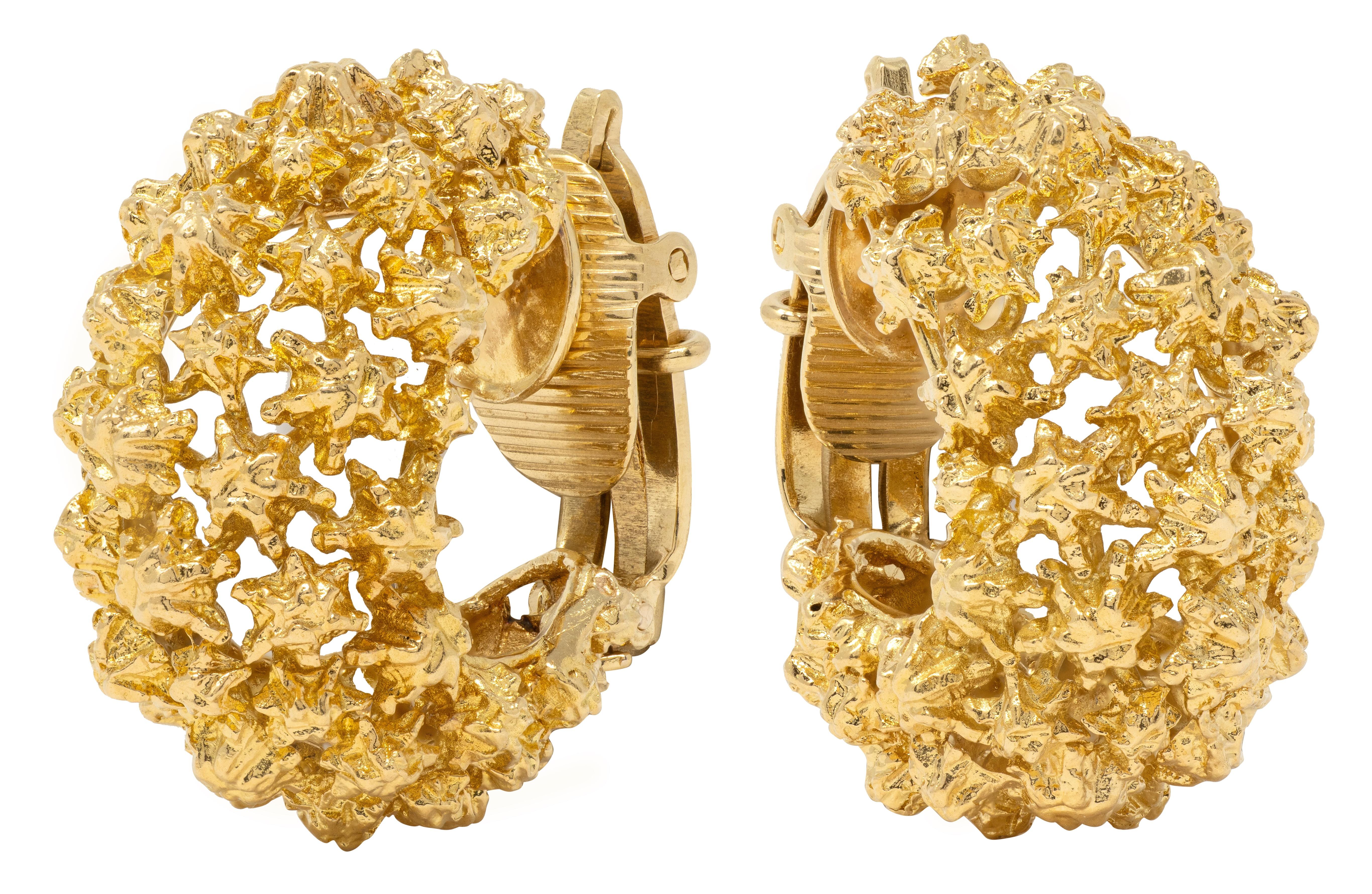 Tiffany & Co. 1960's 18 Karat Yellow Gold Vintage Brutalist J-Hoop Earrings