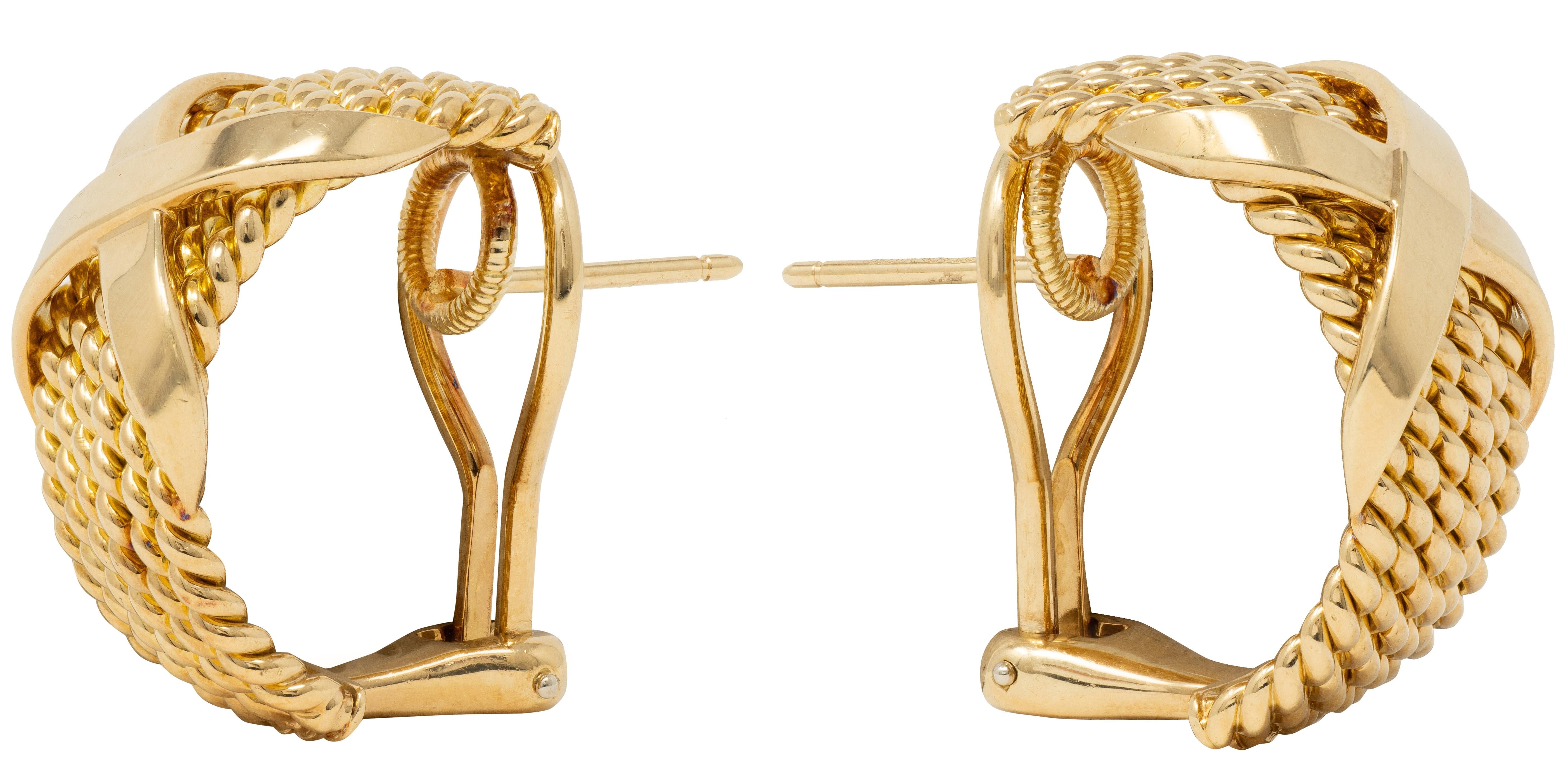 Tiffany & Co. Schlumberger 1972 18 Karat Gold Vintage X Rope J-Hoop Earrings