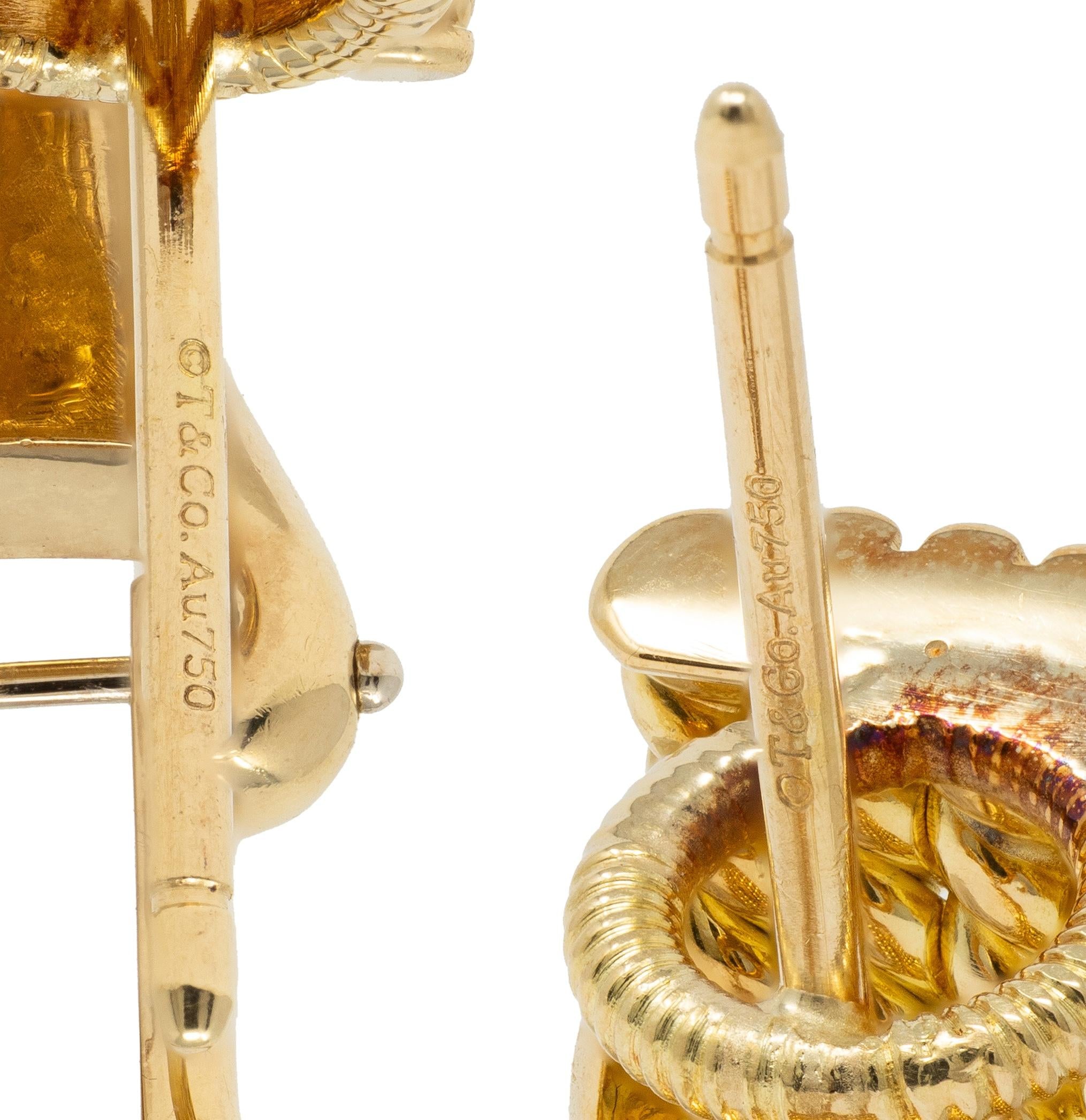 Tiffany & Co. Schlumberger 1972 18 Karat Gold Vintage X Rope J-Hoop Earrings