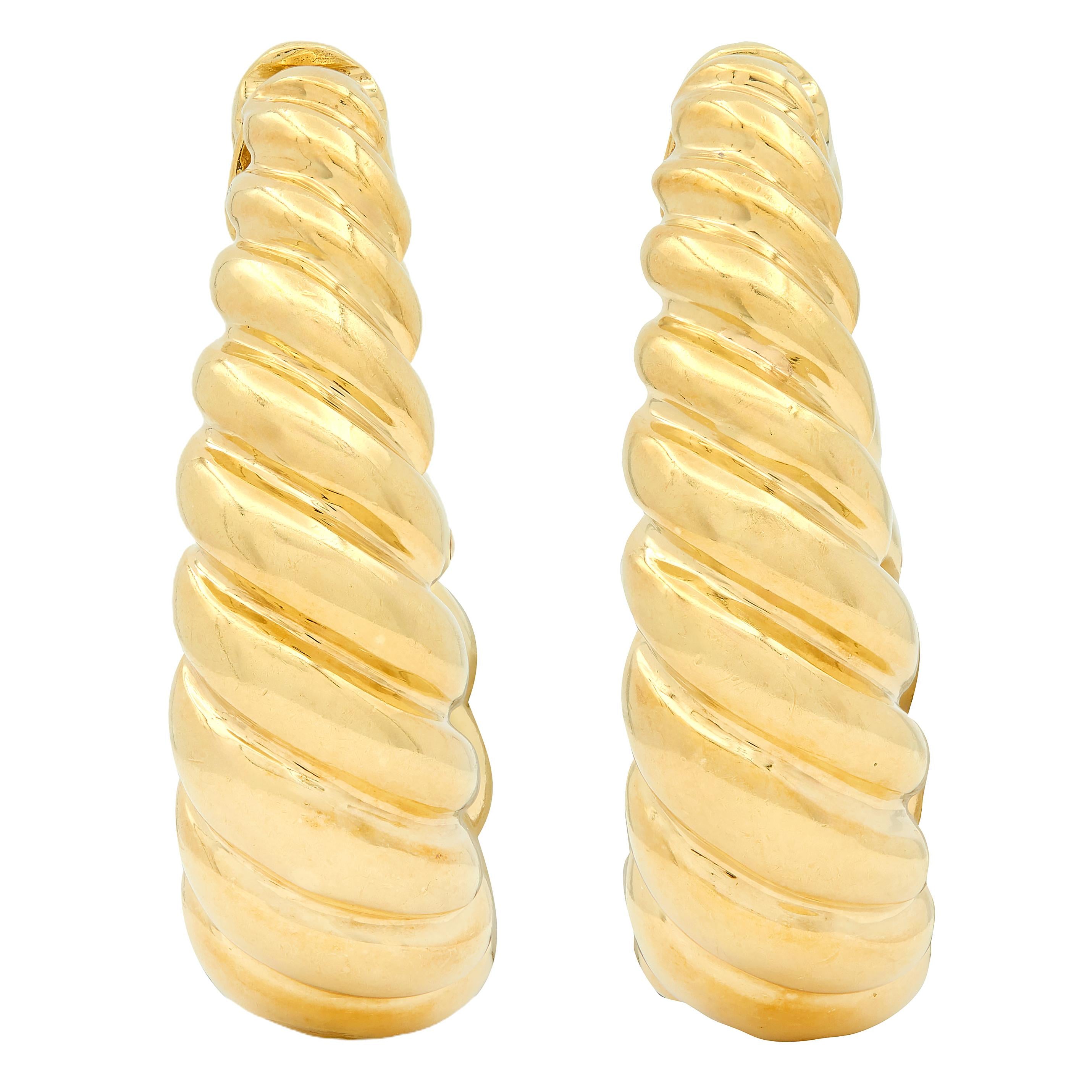 Van Cleef & Arpels 1980's 18K Gold Vintage Twist J-Hoop Ear-Clip Earrings