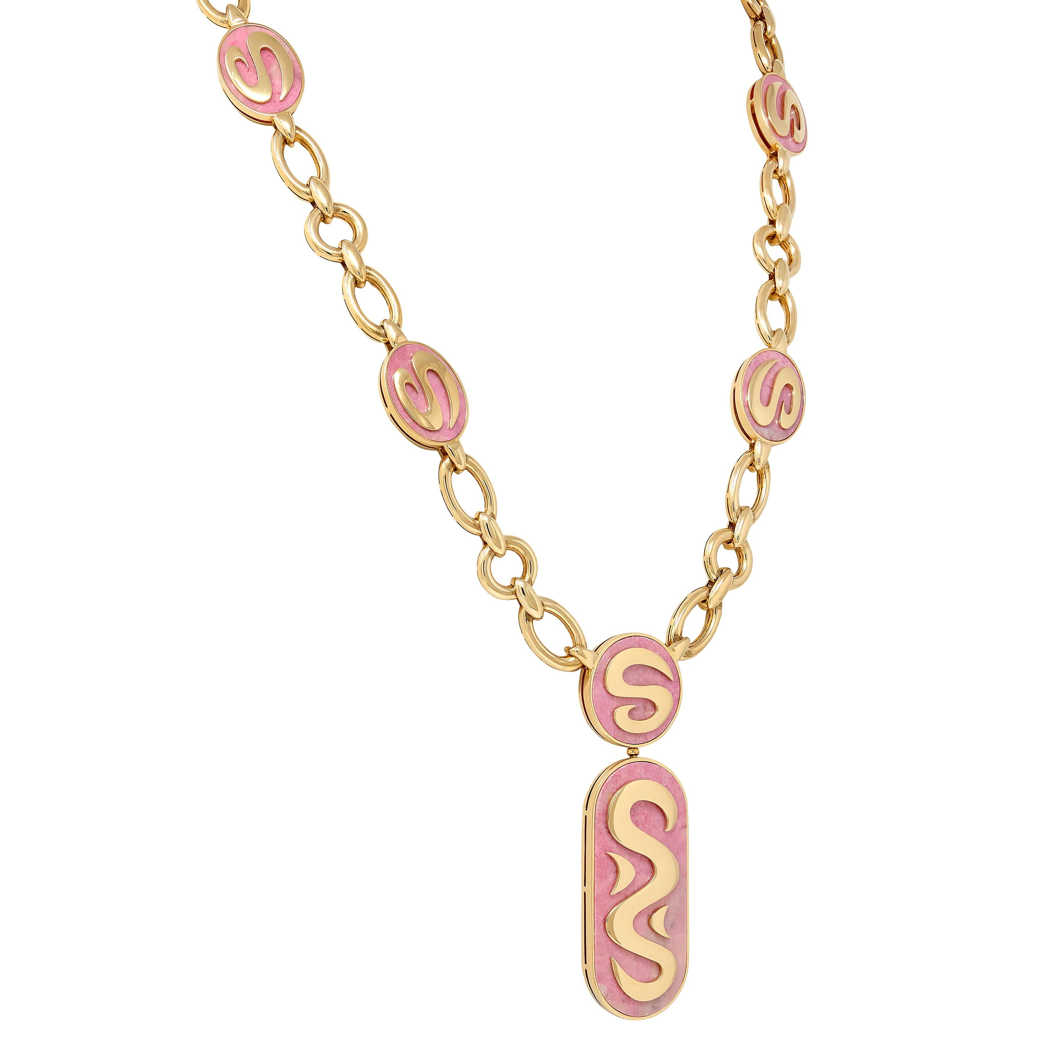 Bulgari 1970's Rhodochrosite 18 Karat Yellow Gold Vintage Station Necklace