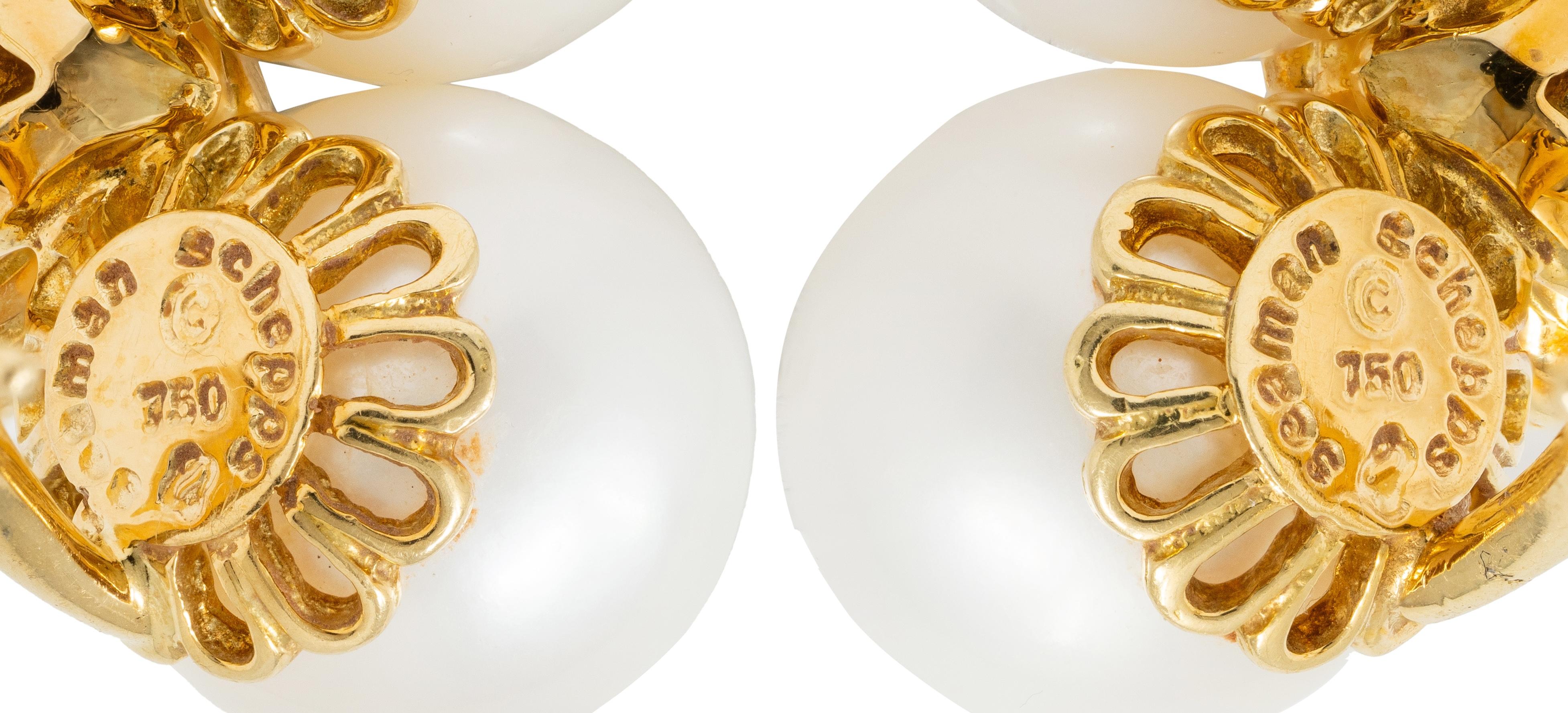 Seaman Schepps 2000's Peridot Pearl 18K Gold Vintage Ear-Clip Earrings