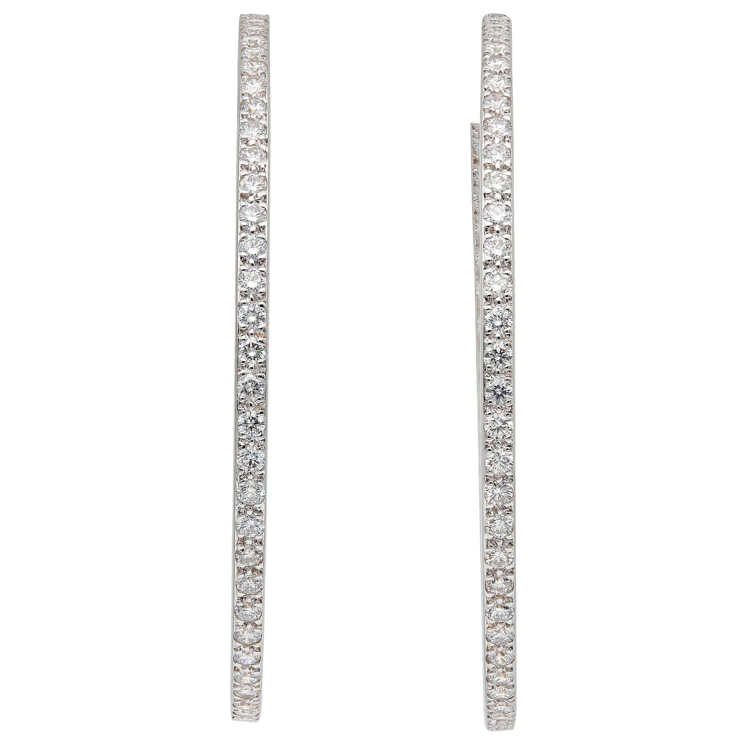 Contemporary 3.60 CTW Diamond 18 Karat White Gold Inside-Oustide Hoop Earrings