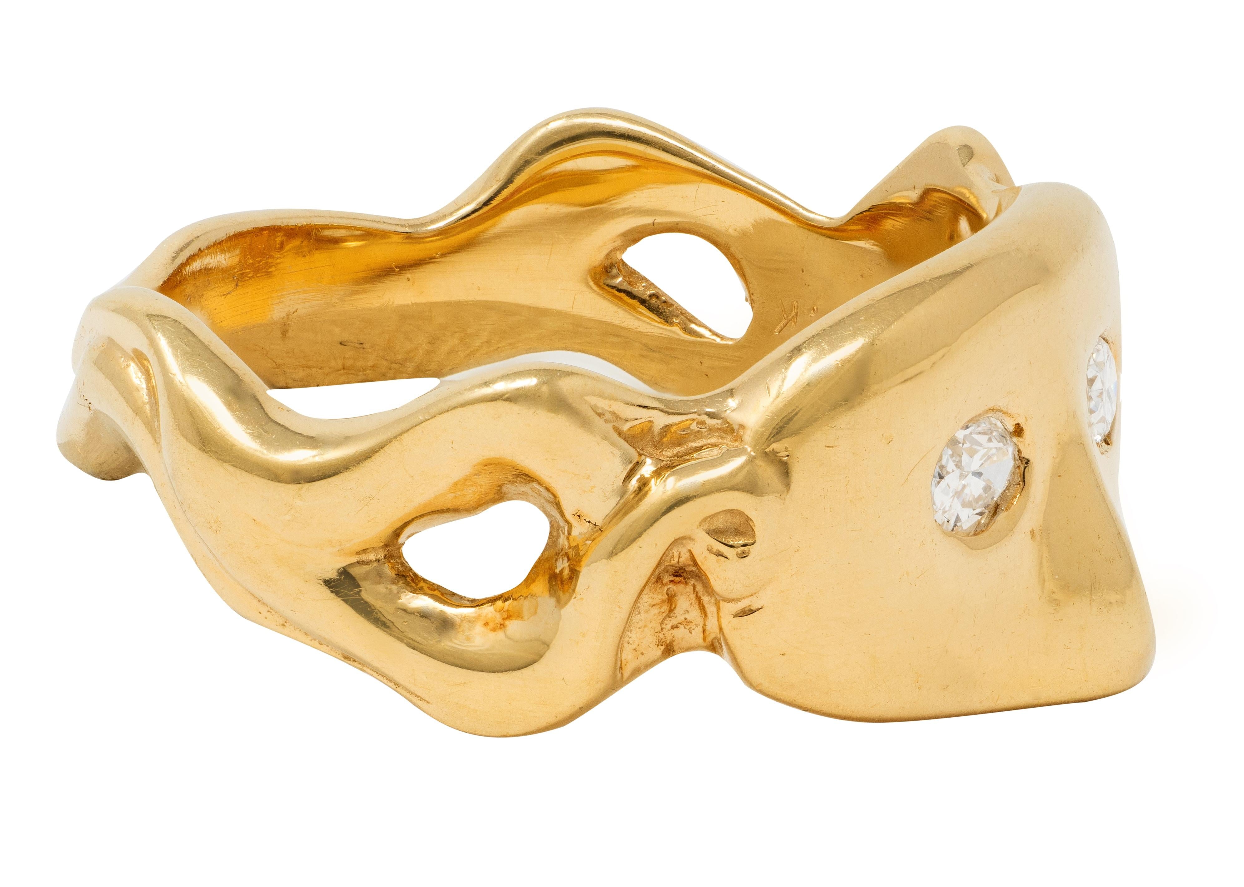 Vintage 14 Karat Yellow Gold Diamond Masquerade Mask Ribbon Ring