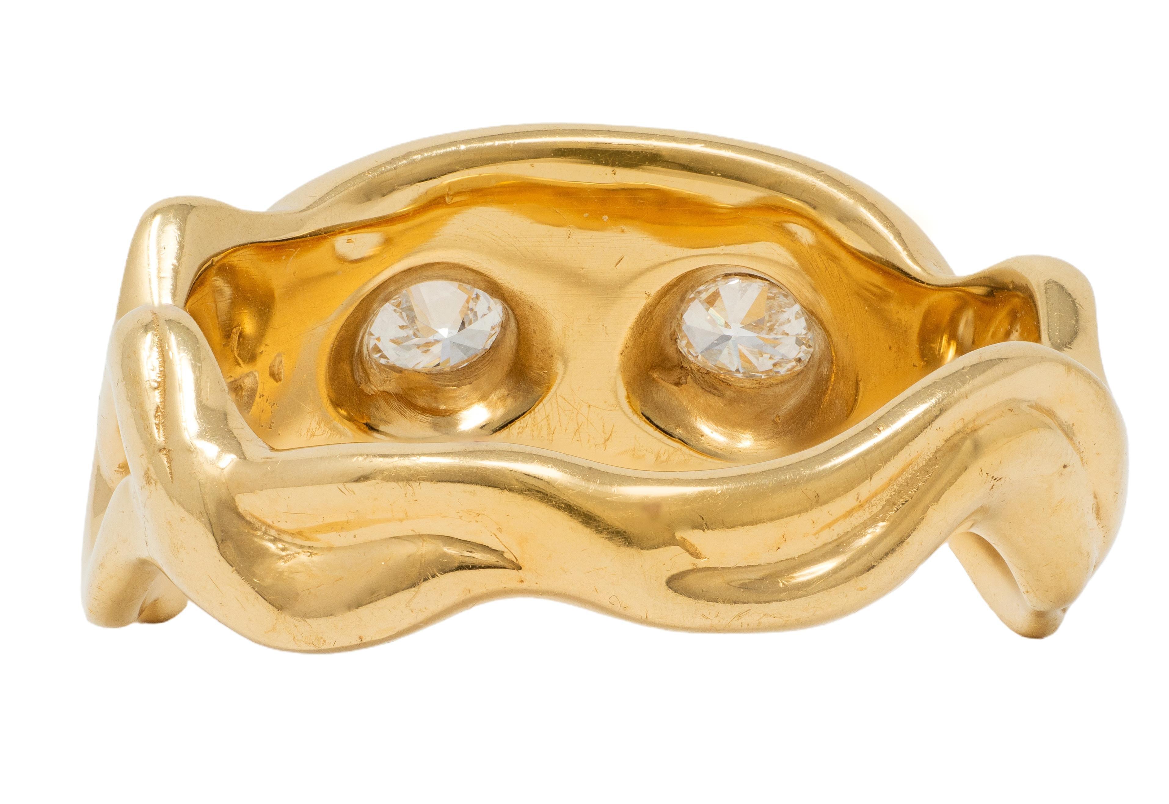 Vintage 14 Karat Yellow Gold Diamond Masquerade Mask Ribbon Ring