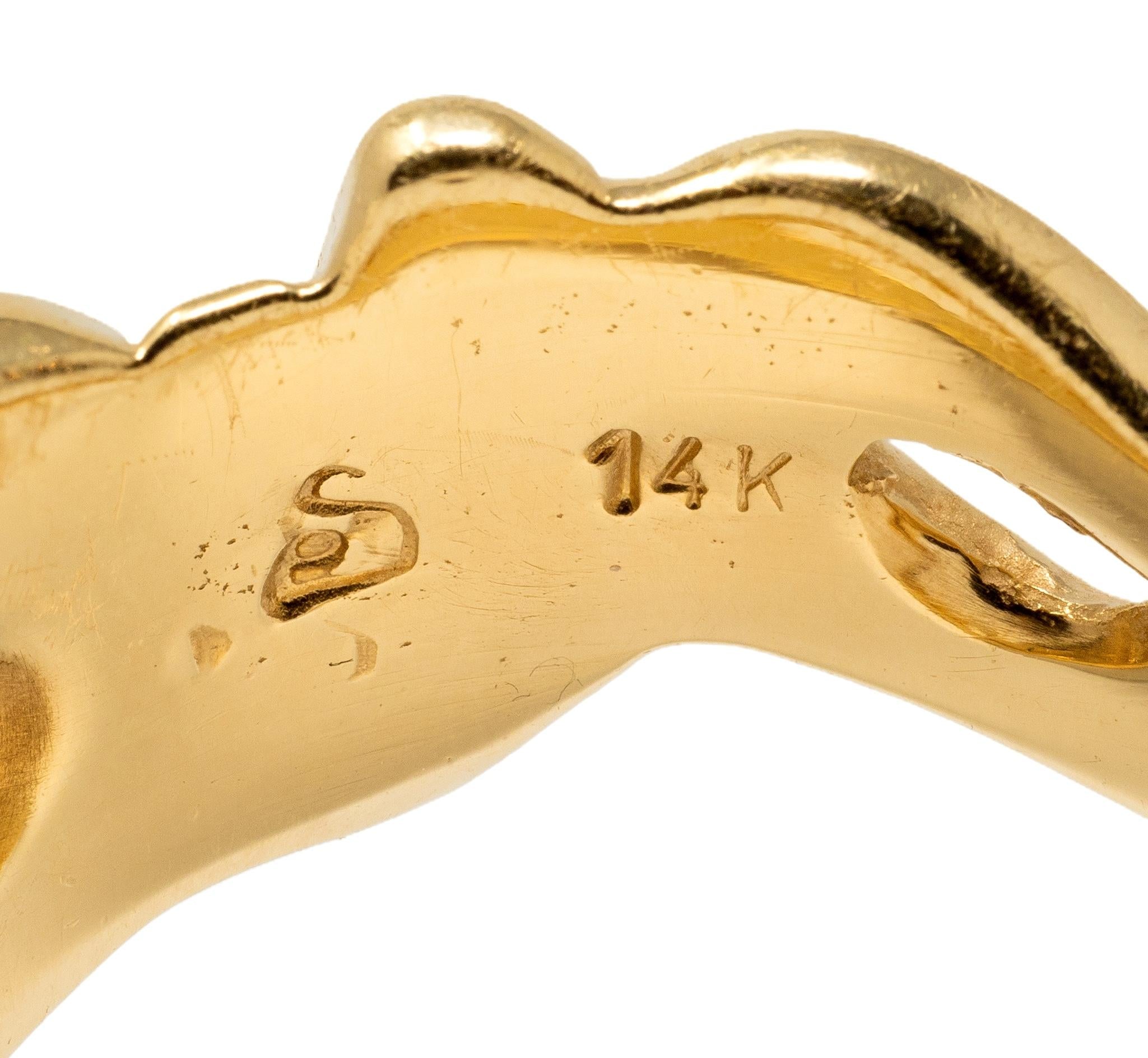 Vintage 14 Karat Yellow Gold Diamond Masquerade Mask Ribbon Ring