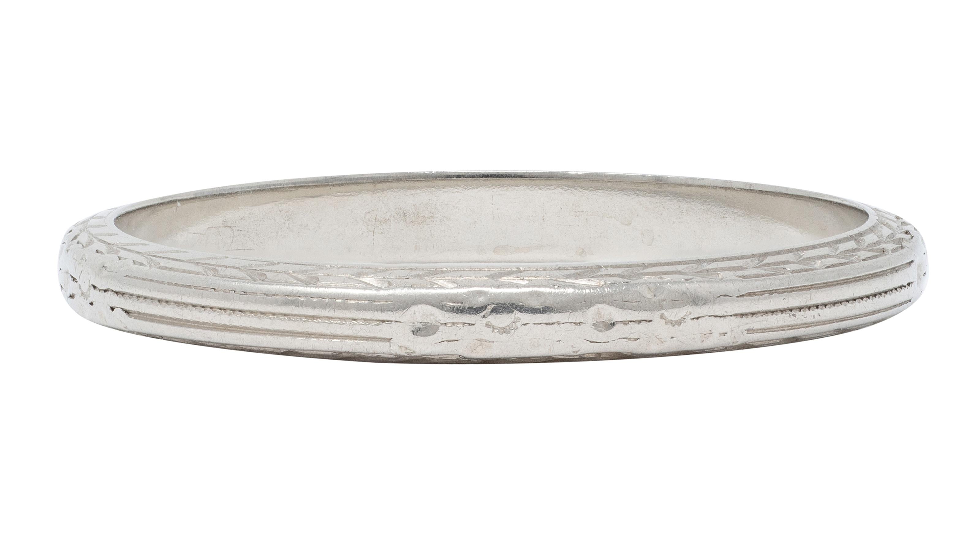 Belais Art Deco 18 Karat White Gold Vintage Wheat Wedding Band Ring