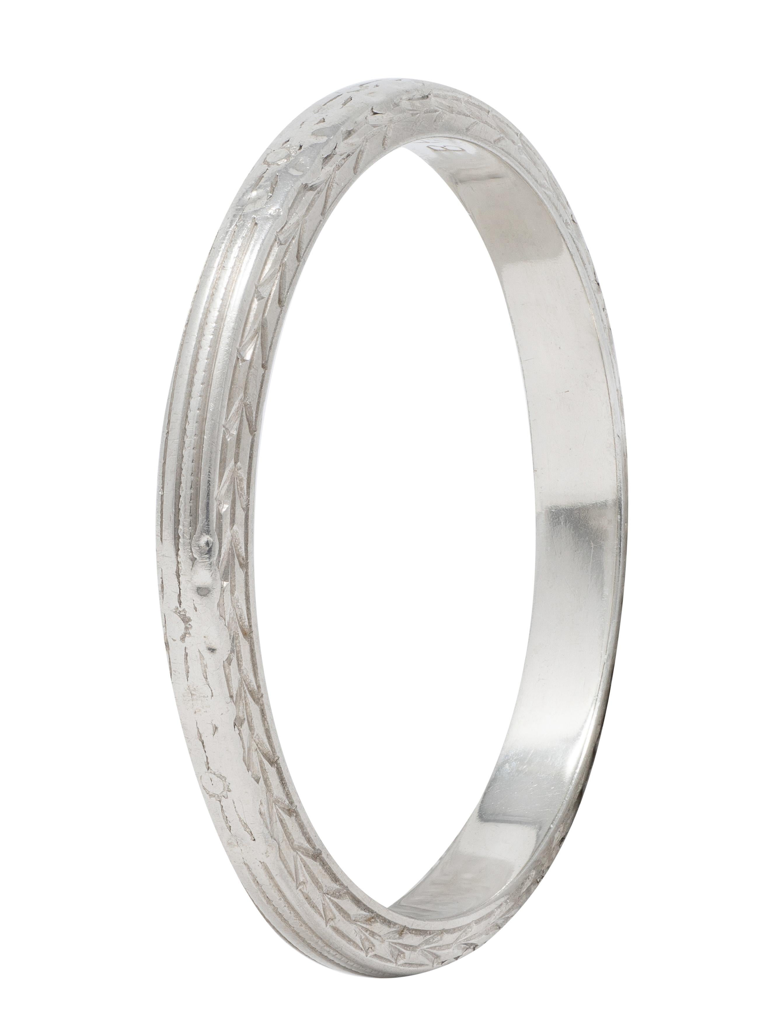 Belais Art Deco 18 Karat White Gold Vintage Wheat Wedding Band Ring