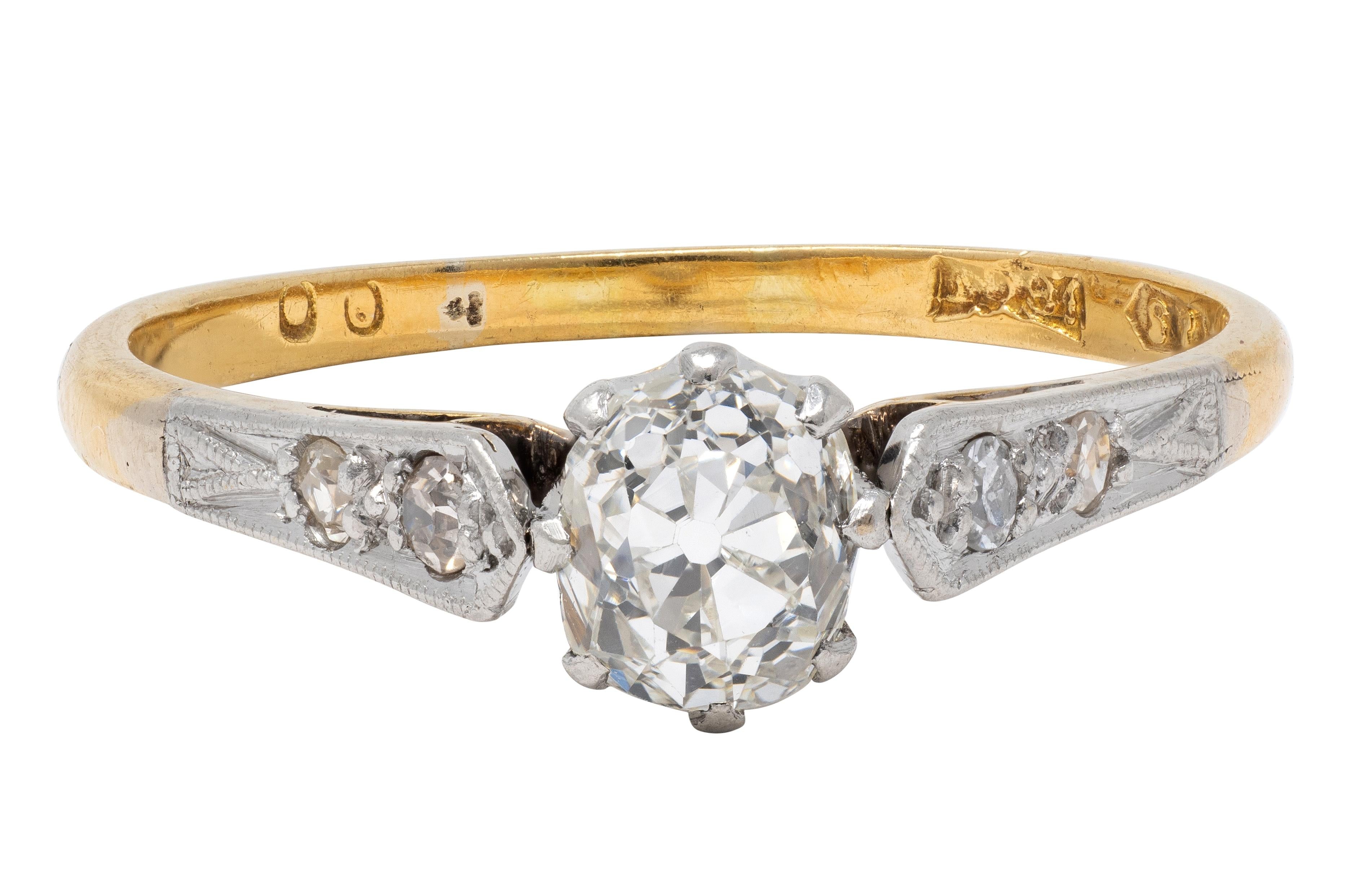 Edwardian 0.62 CTW Old Mine Diamond Platinum 18 K Gold Antique Engagement Ring