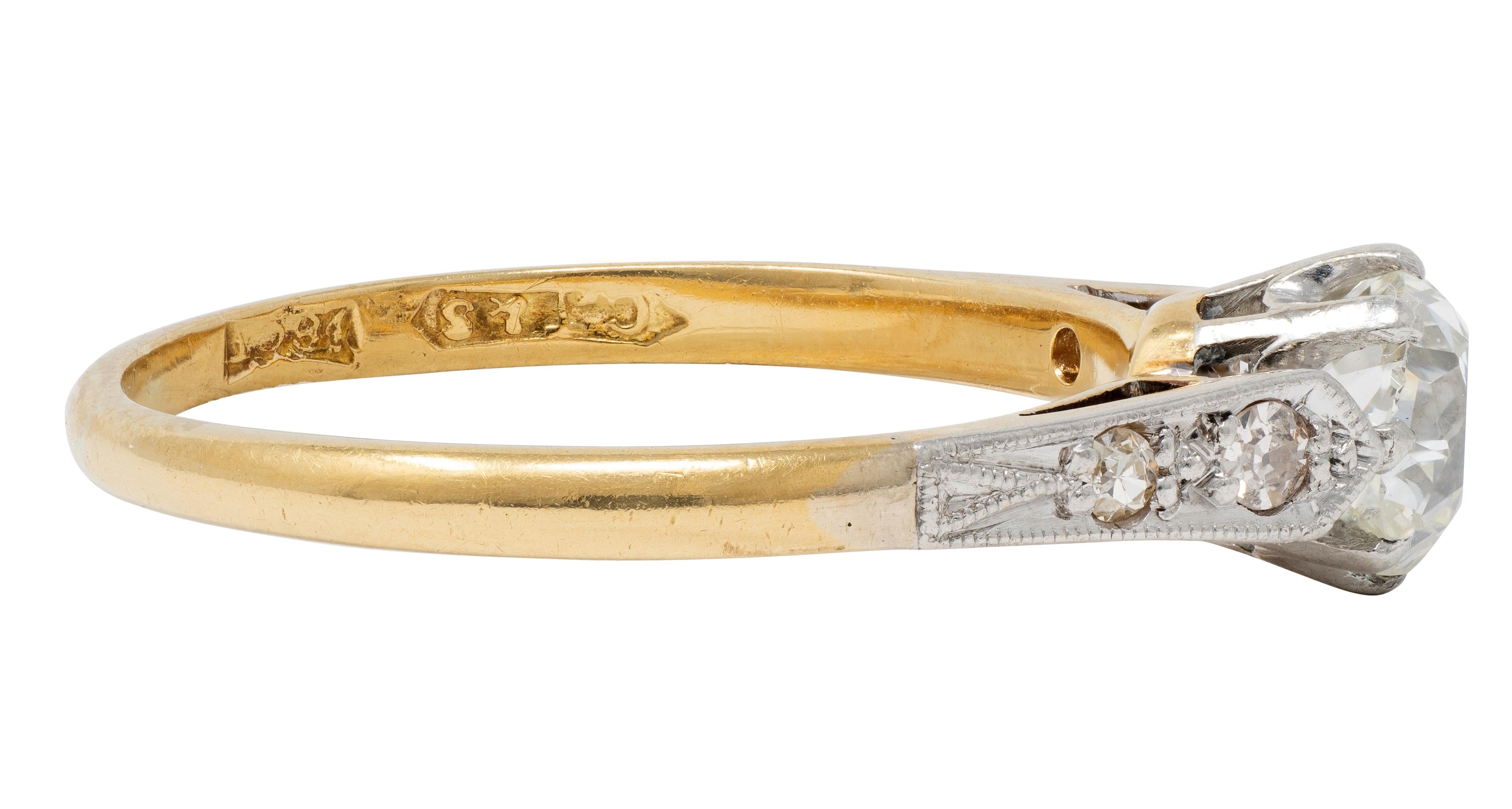 Edwardian 0.62 CTW Old Mine Diamond Platinum 18 K Gold Antique Engagement Ring