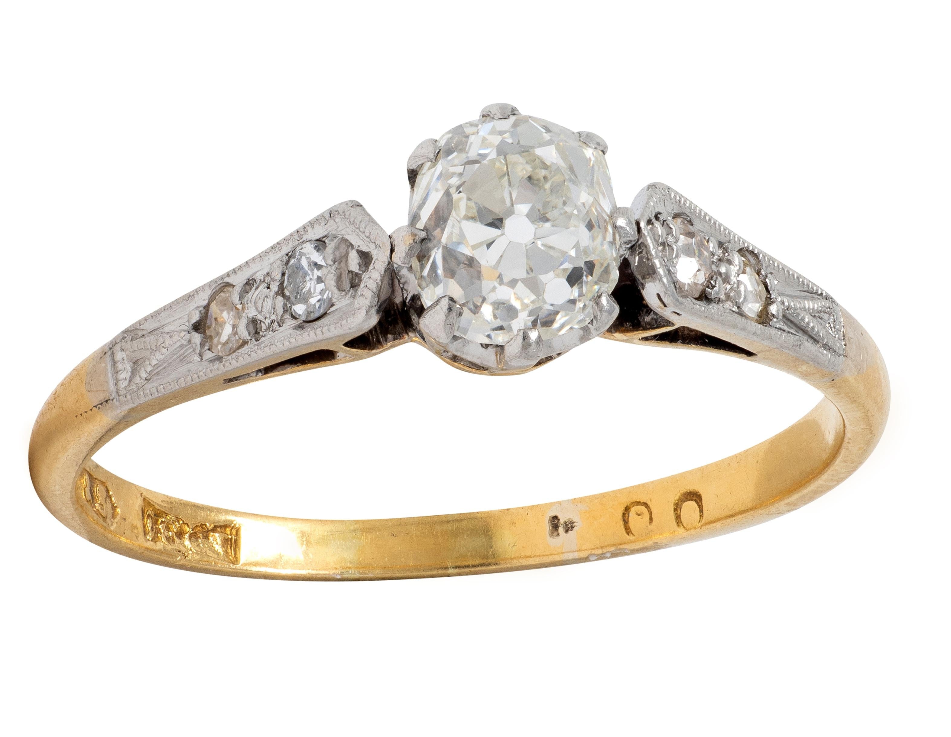 Edwardian 0.62 CTW Old Mine Diamond Platinum 18 K Gold Antique Engagement Ring