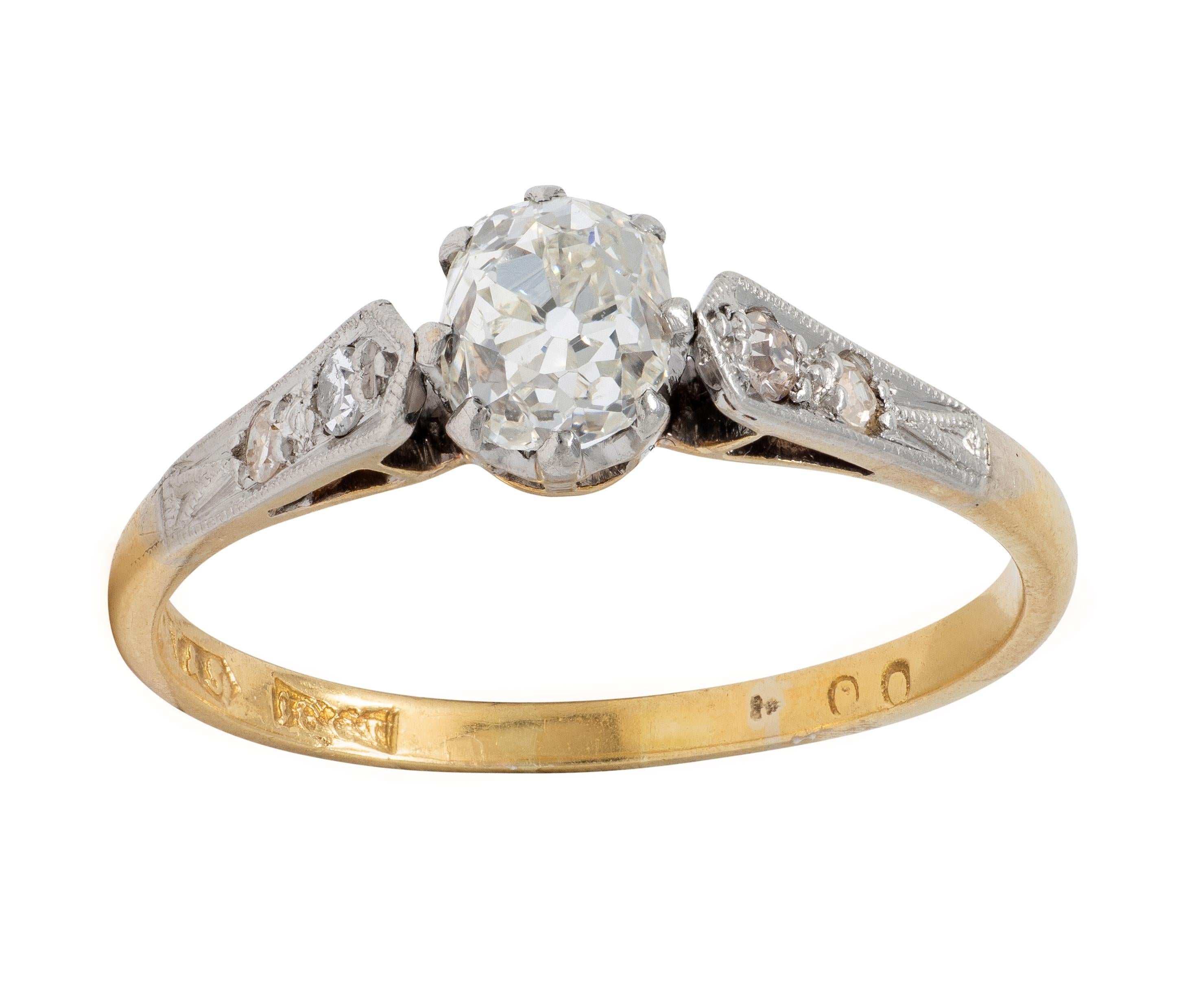 Edwardian 0.62 CTW Old Mine Diamond Platinum 18 K Gold Antique Engagement Ring