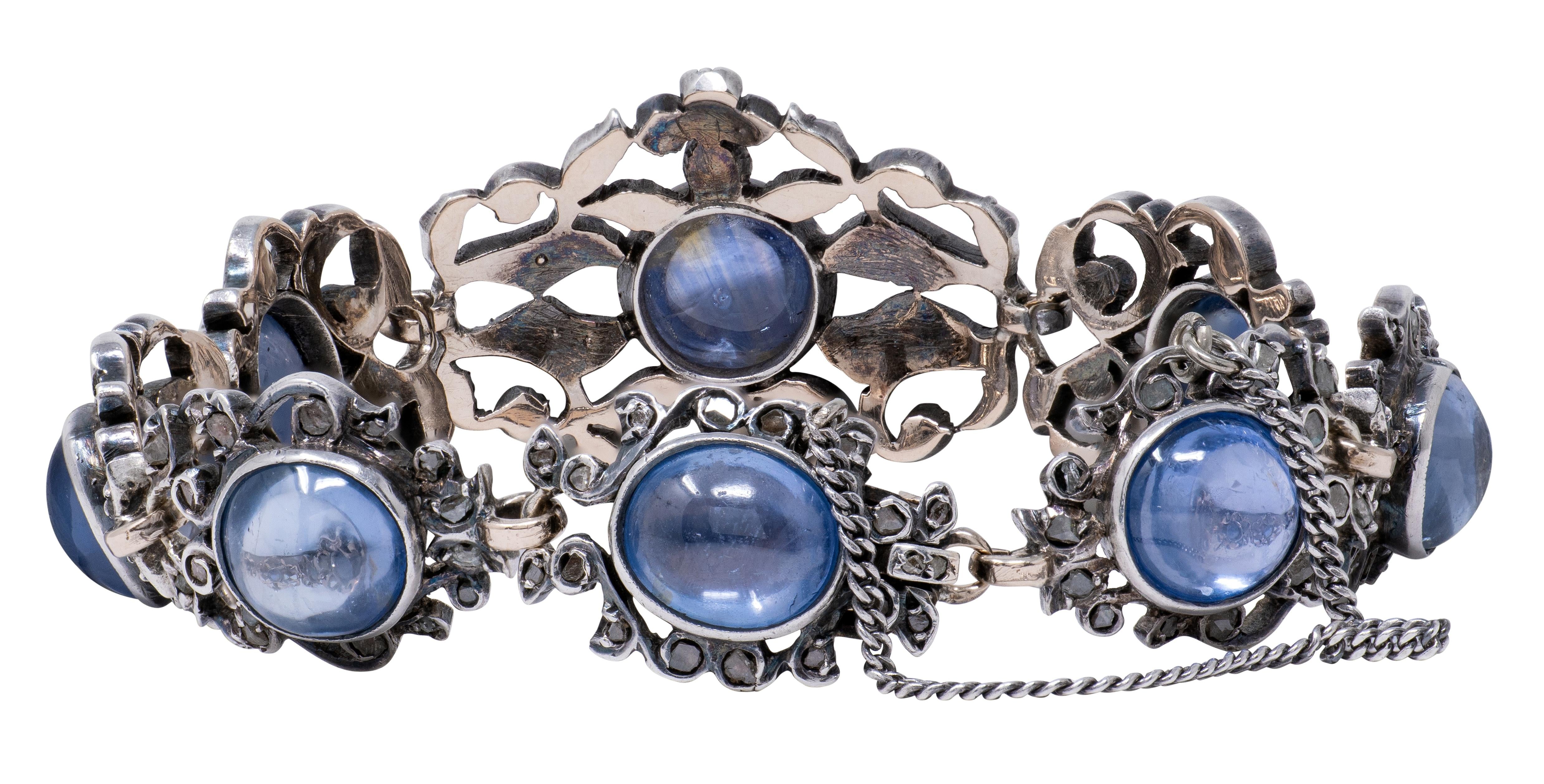 Victorian 44.00 CTW Sapphire Diamond 10K Gold Antique Foliate Link Bracelet