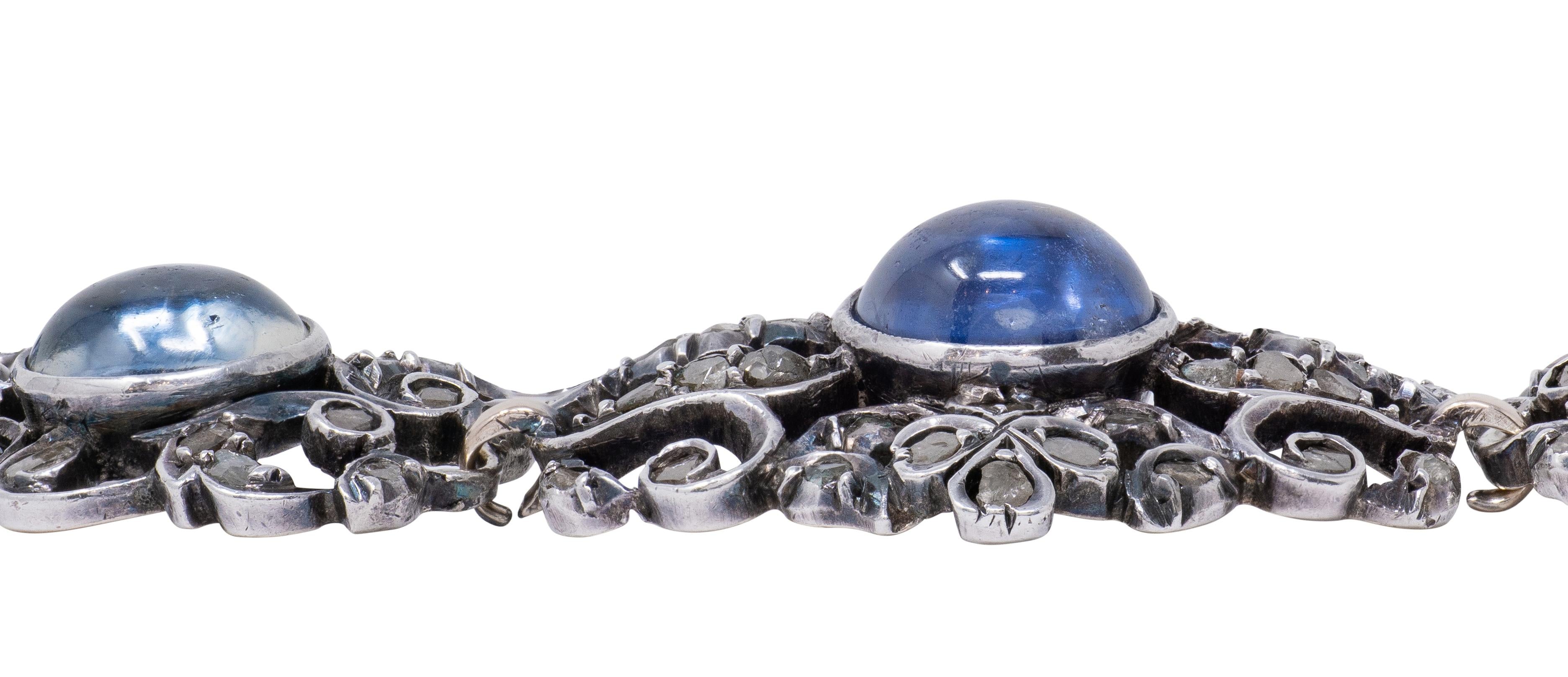 Victorian 44.00 CTW Sapphire Diamond 10K Gold Antique Foliate Link Bracelet