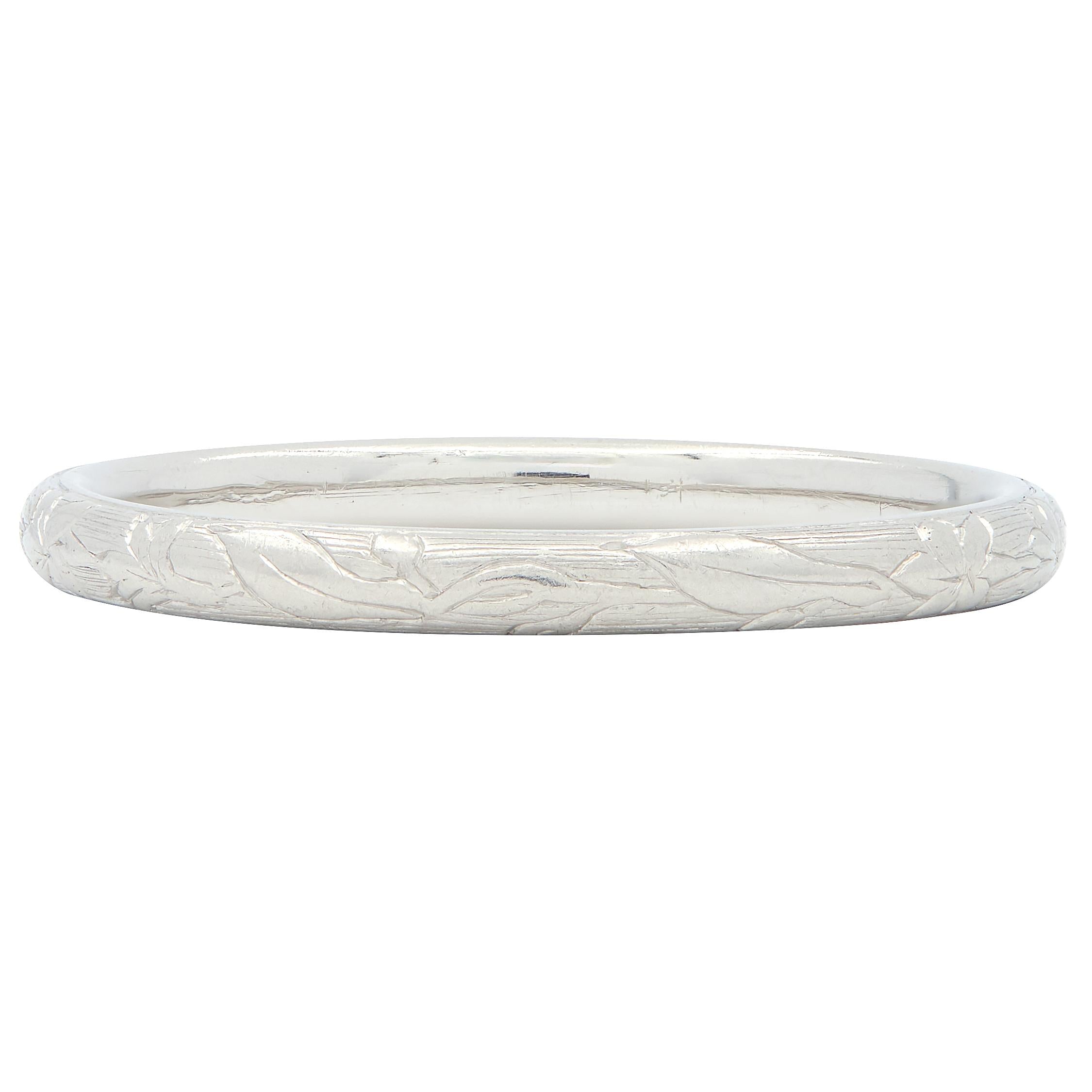 Art Deco Platinum Engraved Floral Lotus Vintage Wedding Band Ring
