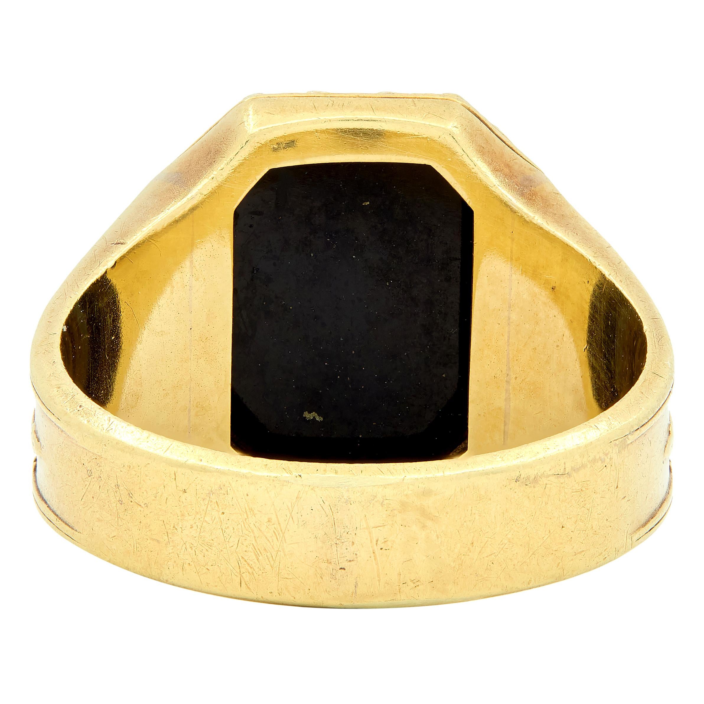 Larter & Sons Victorian Onyx 14K Yellow Gold Gothic Antique Unisex Signet Ring