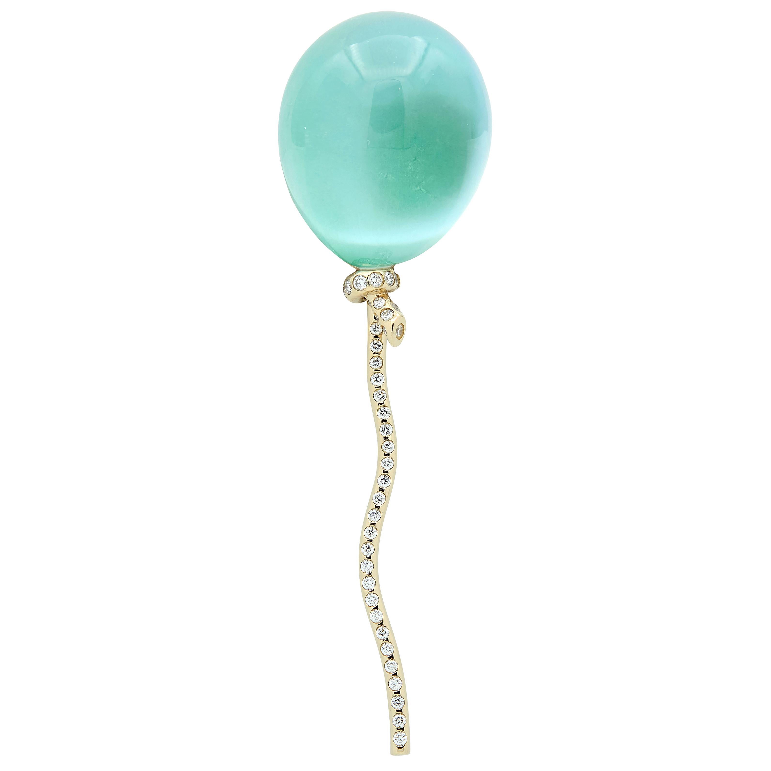 Vhernier Diamond Quartz Mother-of-Pearl 18K Gold Balloon Palloncino Brooch