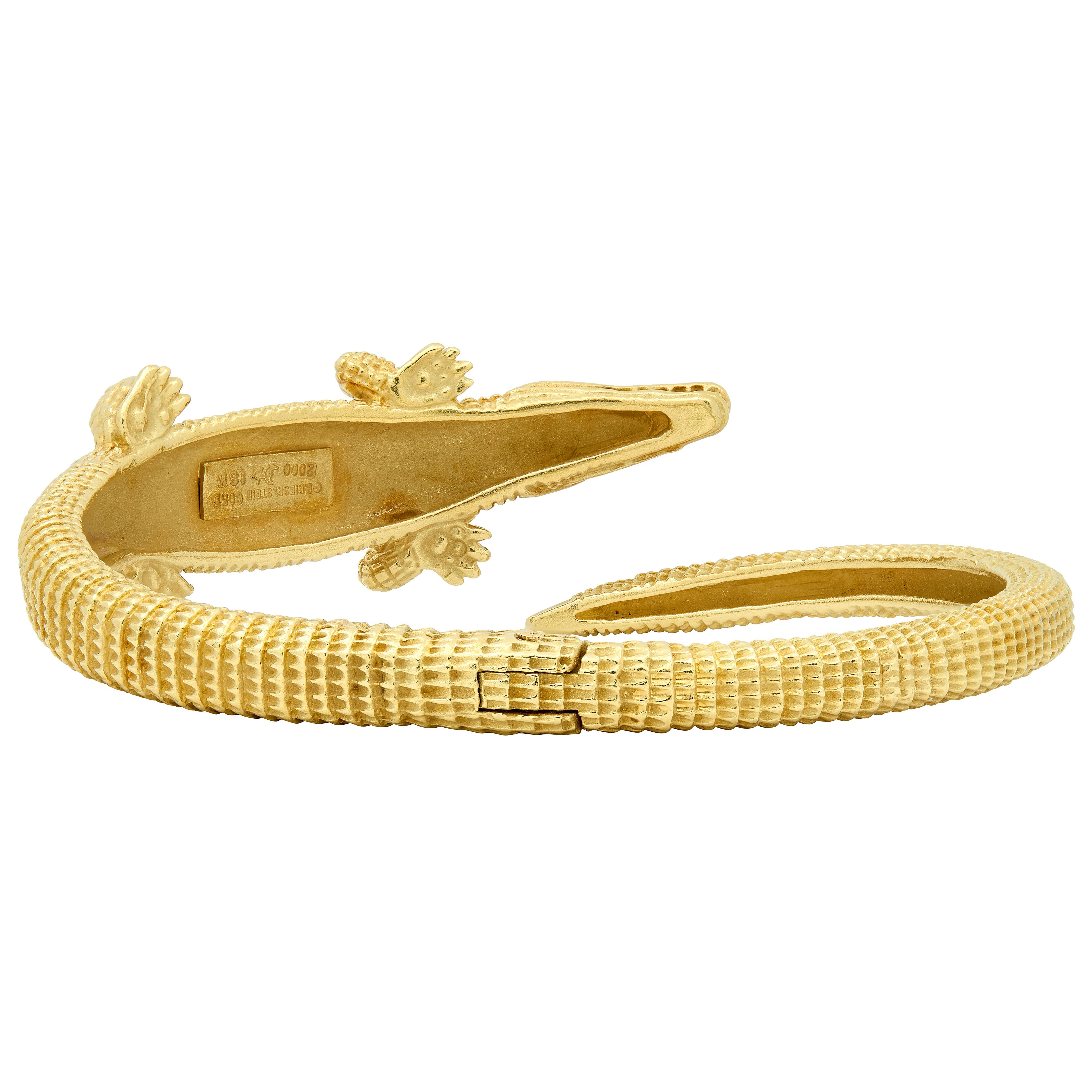Kieselstein-Cord 2000 18 Karat Yellow Gold Alligator Bypass Cuff Bracelet