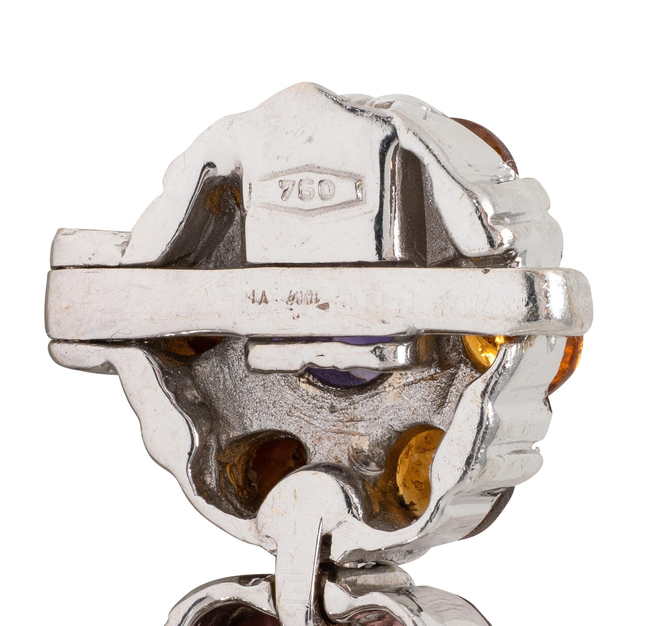 Contemporary Multi-Gem 18 Karat White Gold Floral Link Bracelet