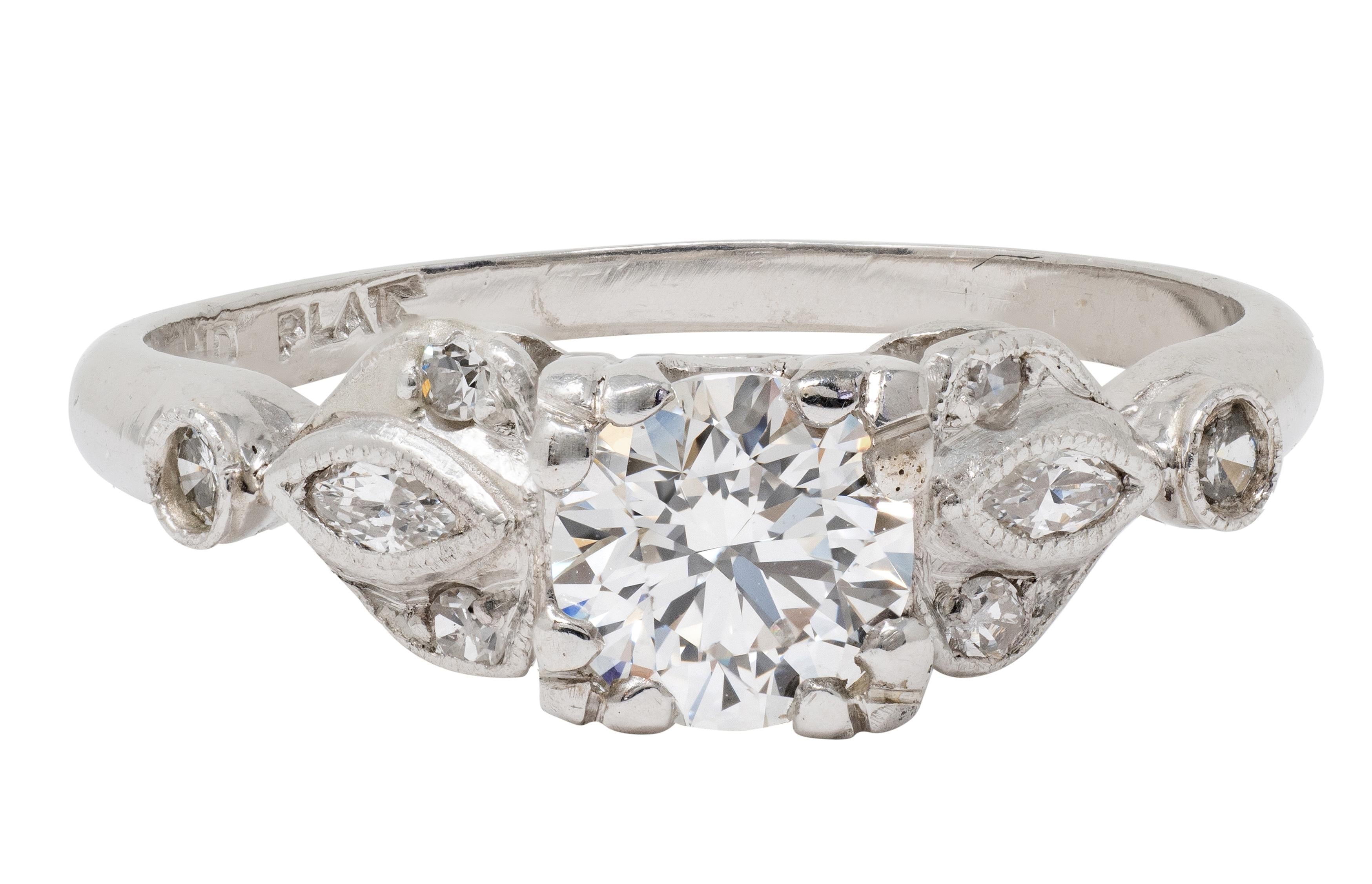 Late Art Deco Transitional Cut Diamond Platinum Vintage Lotus Engagement Ring