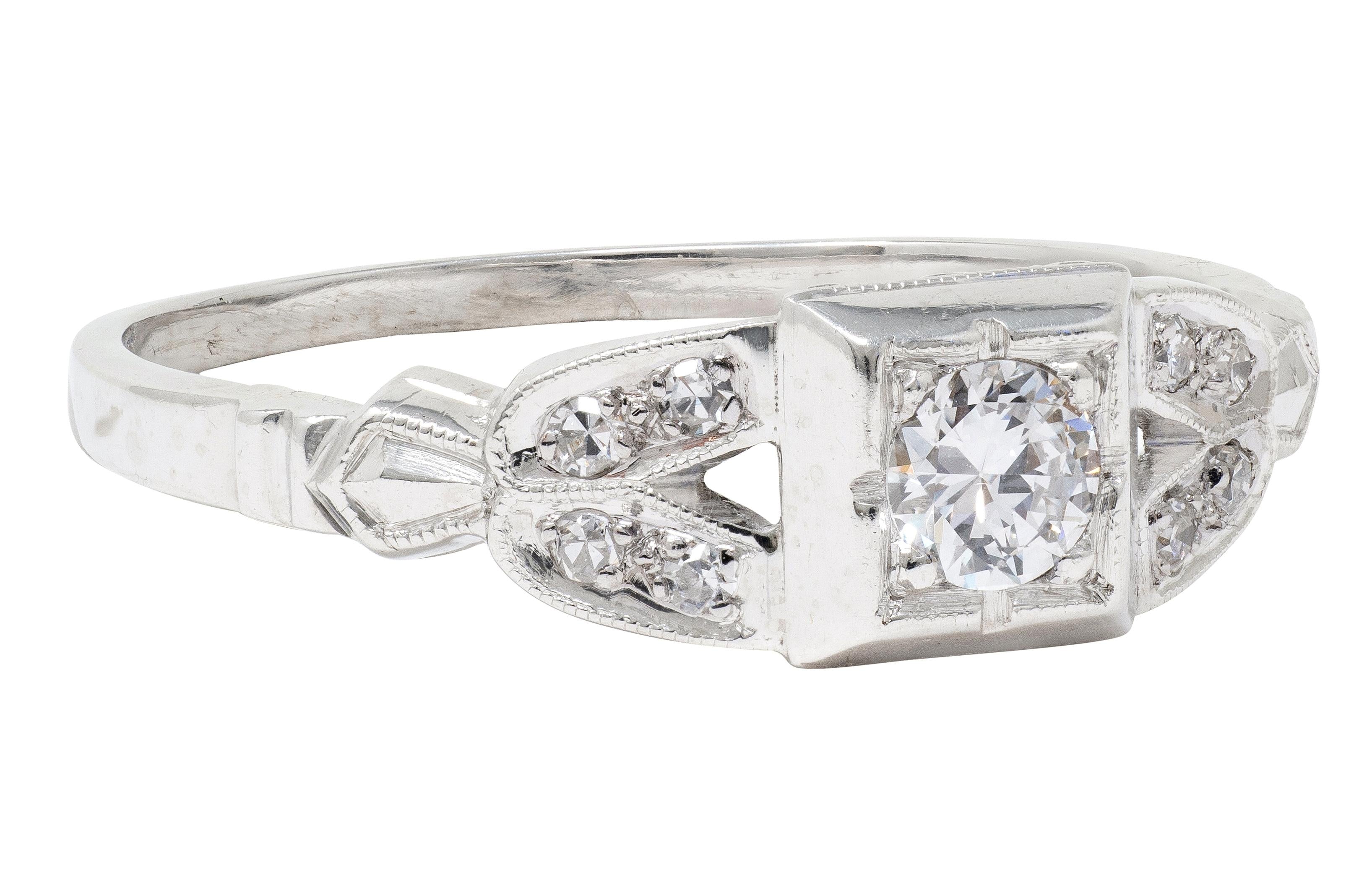 Art Deco Old European Cut Diamond Platinum Geometric Vintage Engagement Ring