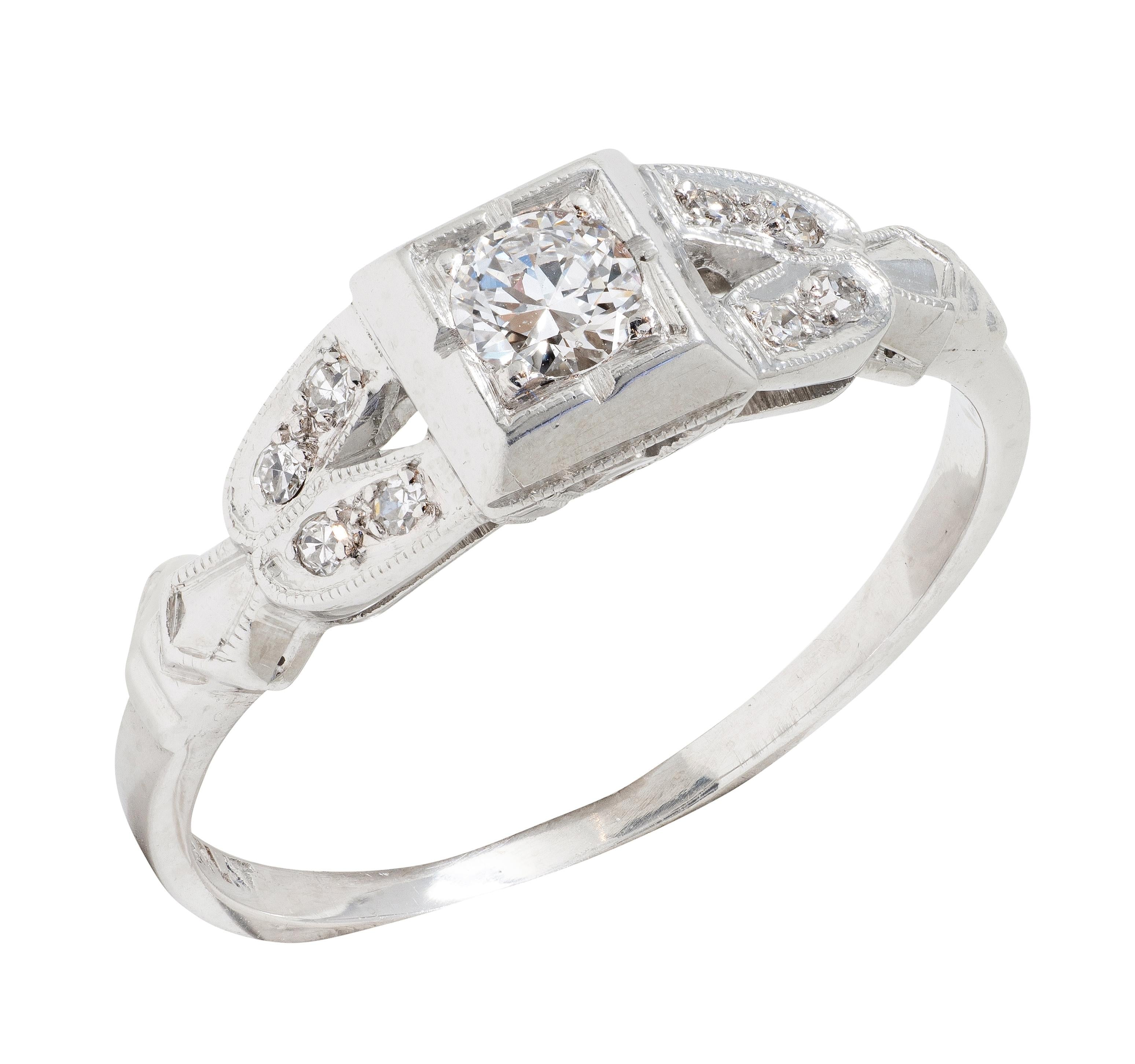 Art Deco Old European Cut Diamond Platinum Geometric Vintage Engagement Ring