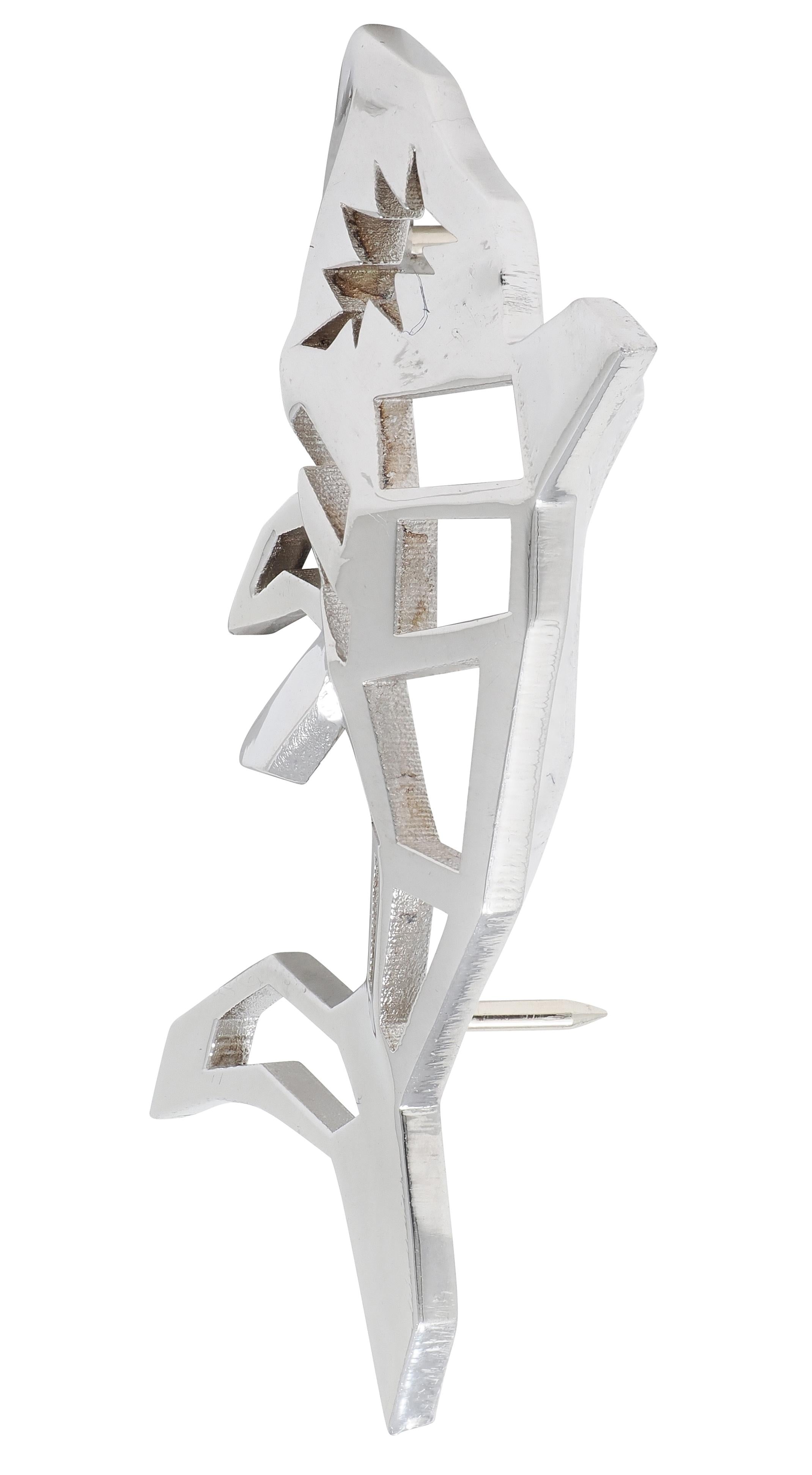 BRASH Platinum Faceted Geometric GEO Shark Unisex Brooch Pin