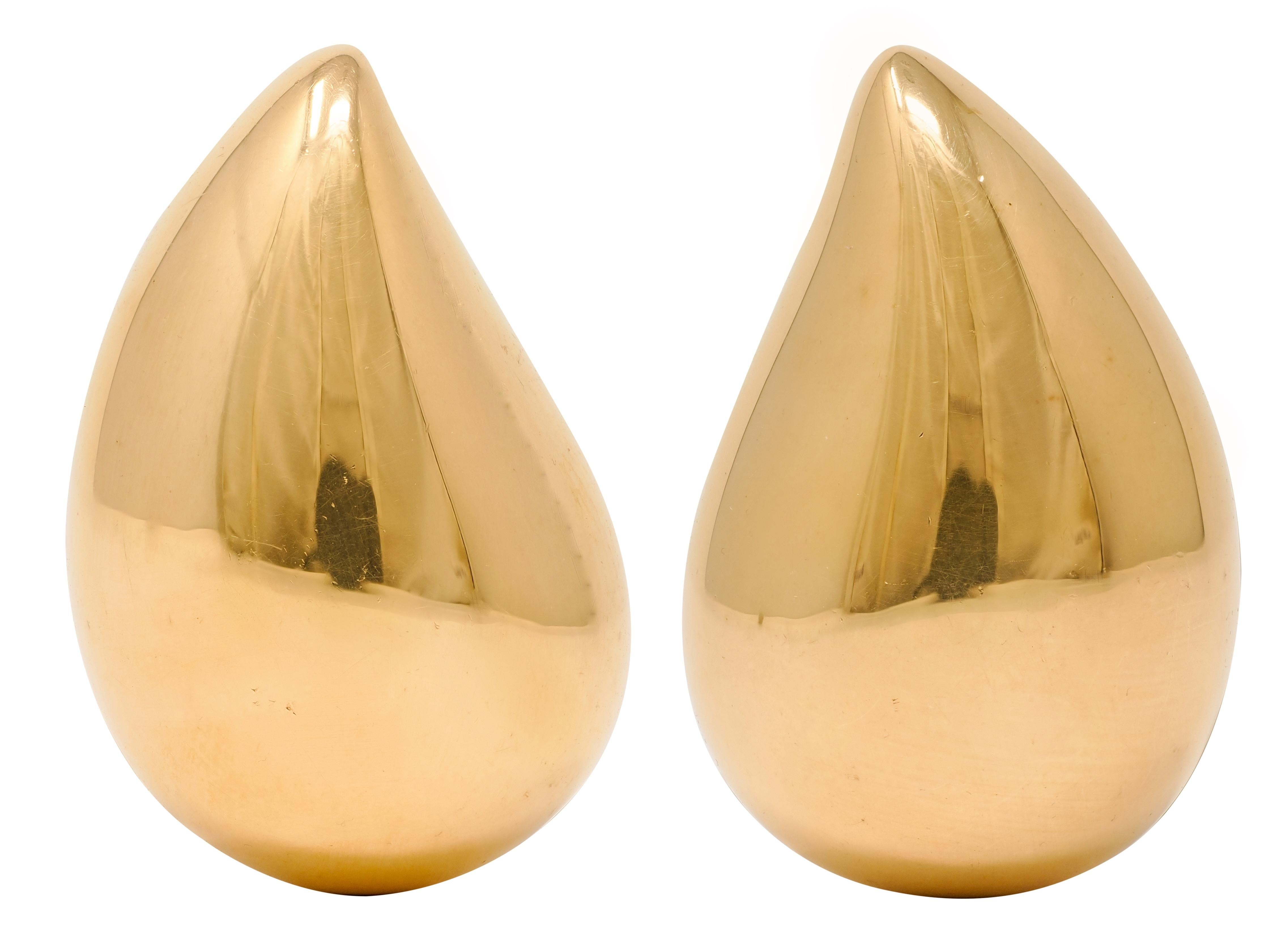 Vhernier 2000's 18 Karat Yellow Gold Tear-Drop Ear-Clip Earrings