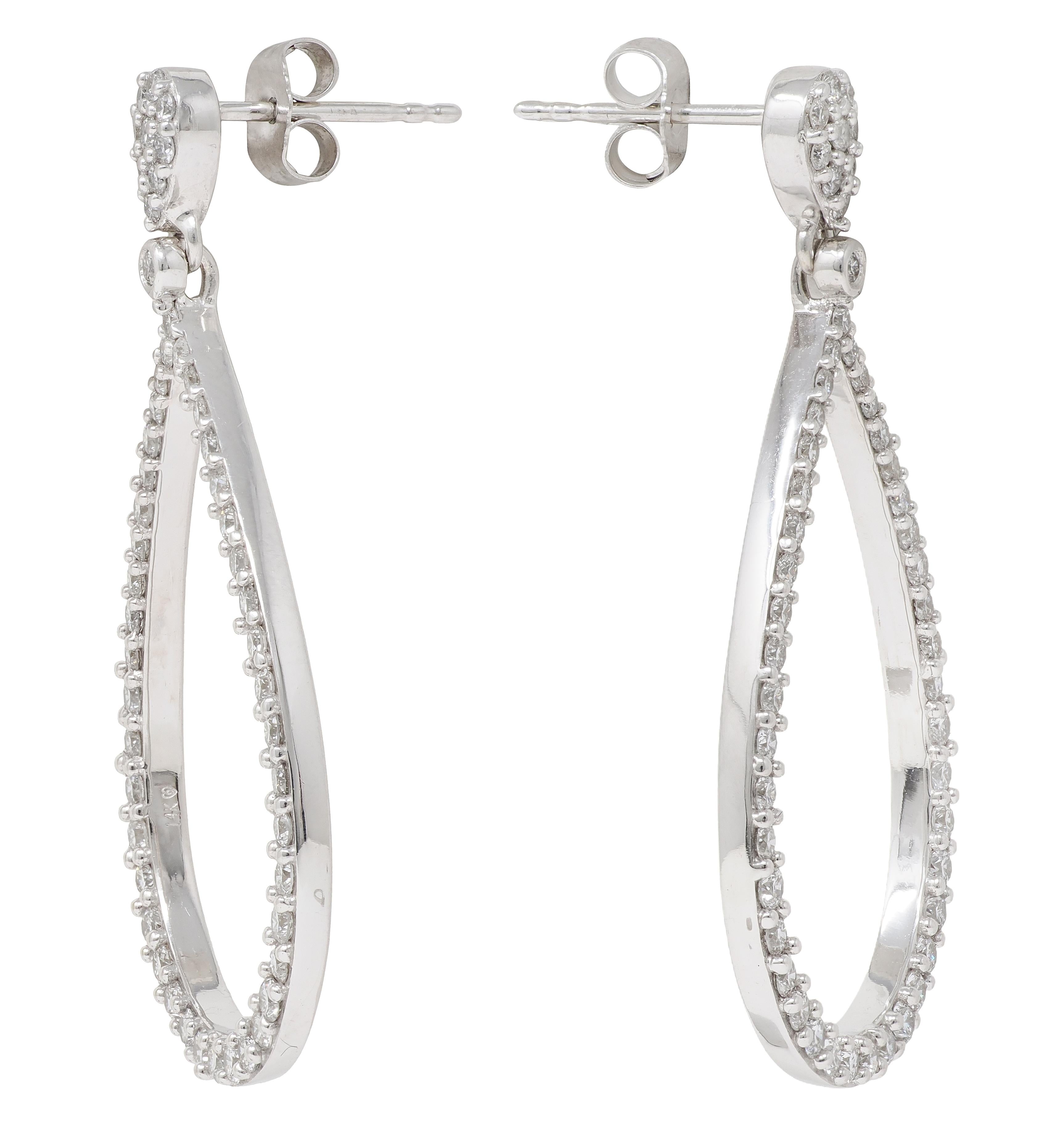 Contemporary Diamond 14 Karat White Gold Pear Drop Earrings