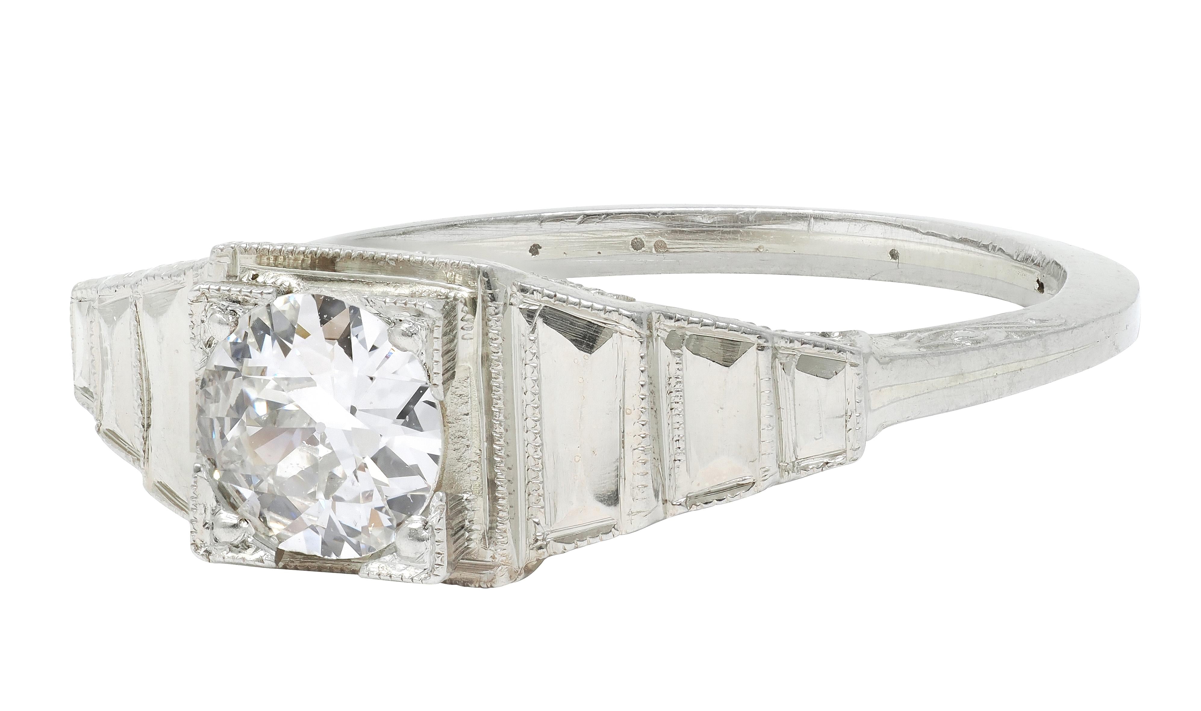 Art Deco Old European Cut Diamond 18 Karat White Gold Vintage Engagement Ring