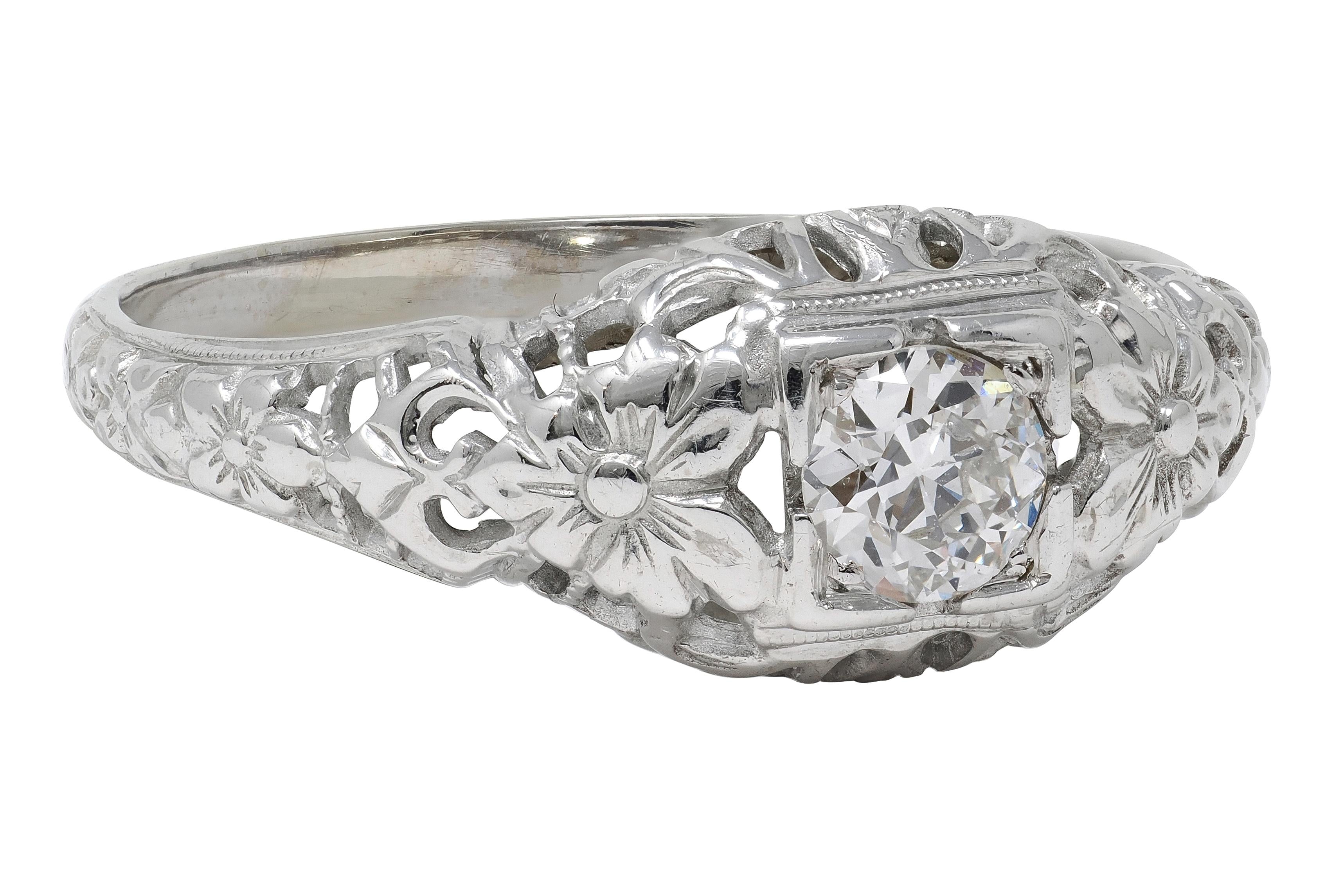 Art Deco Old European Diamond 18K Gold Orange Blossom Vintage Engagement Ring