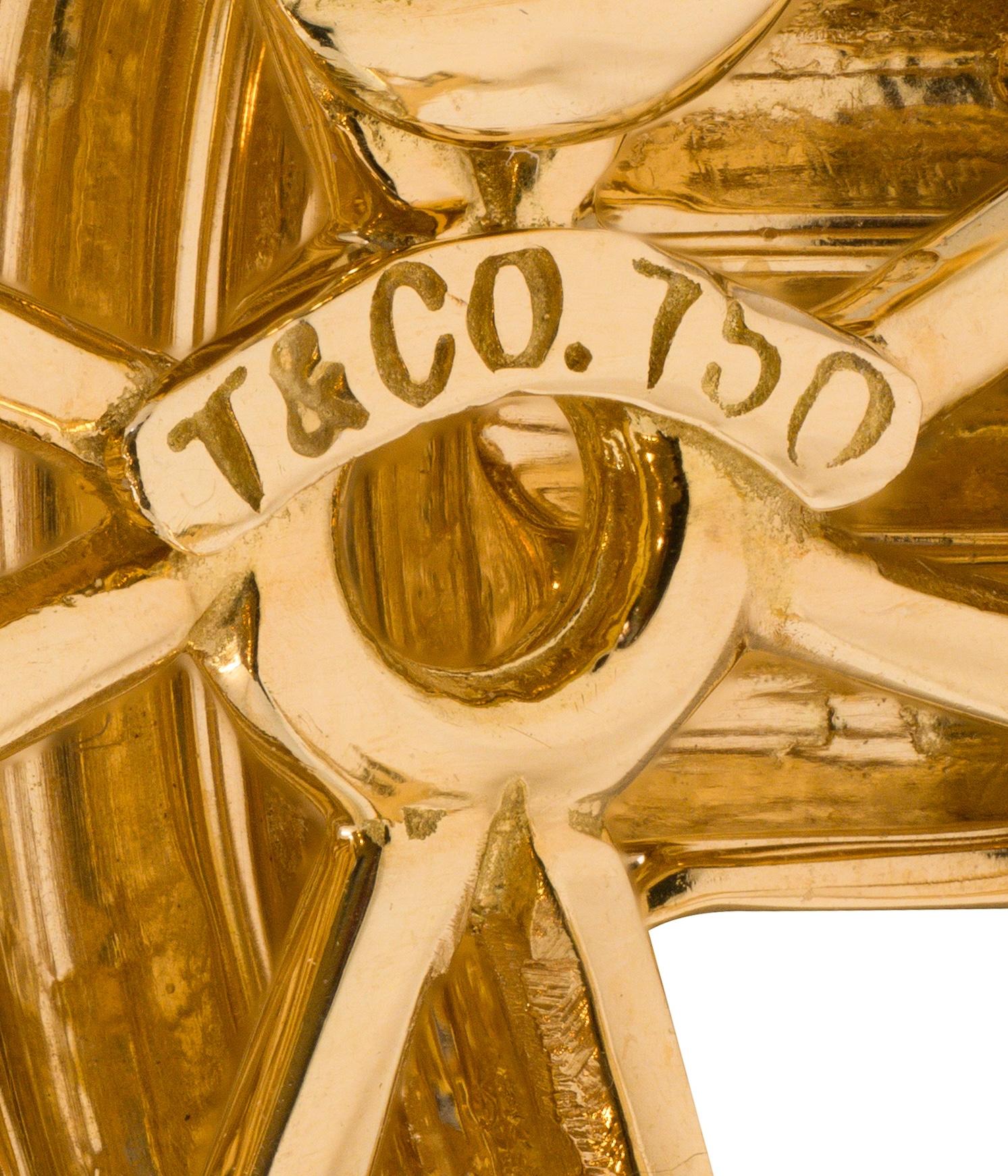 Tiffany & Co. 1990's 18K  Yellow Gold Fluted X Kiss Vintage Ear-Clip Earrings