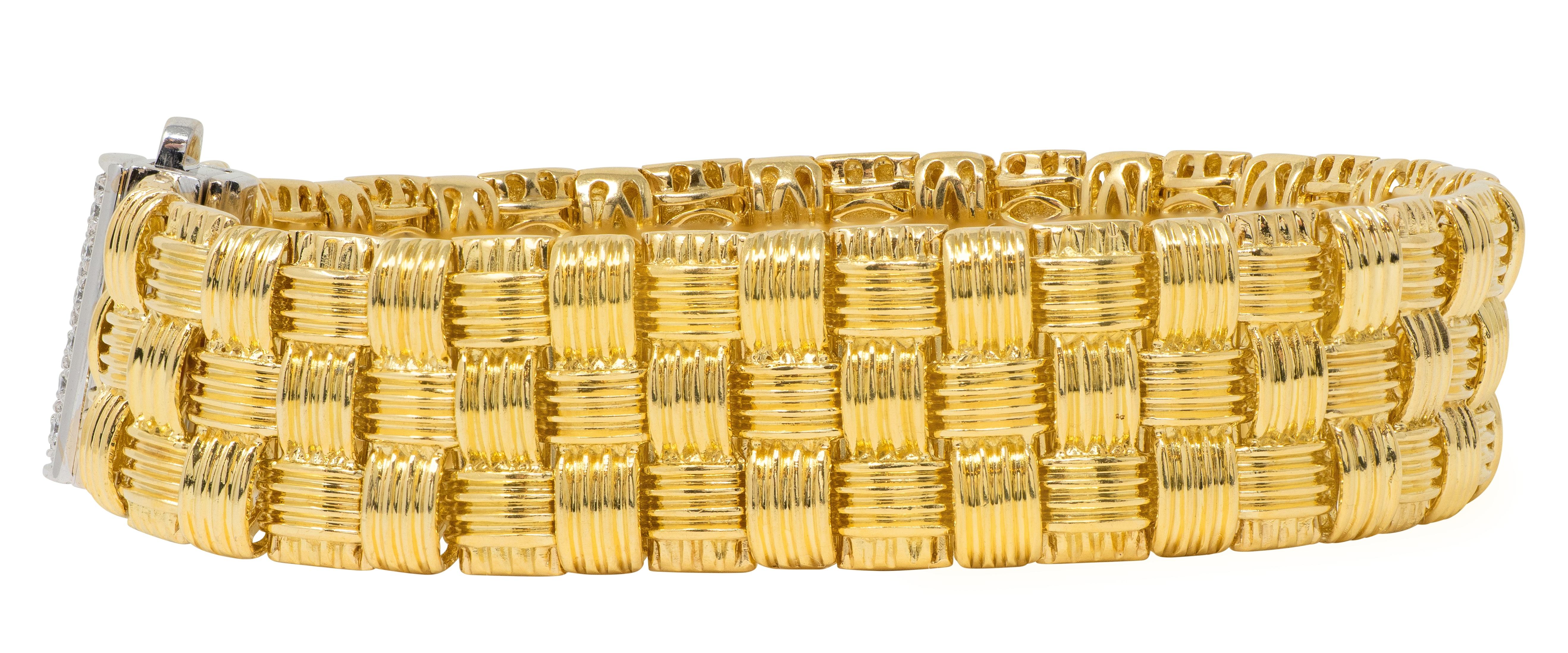 Roberto Coin Diamond 18 Karat Yellow White Gold Appassionata Woven Bracelet