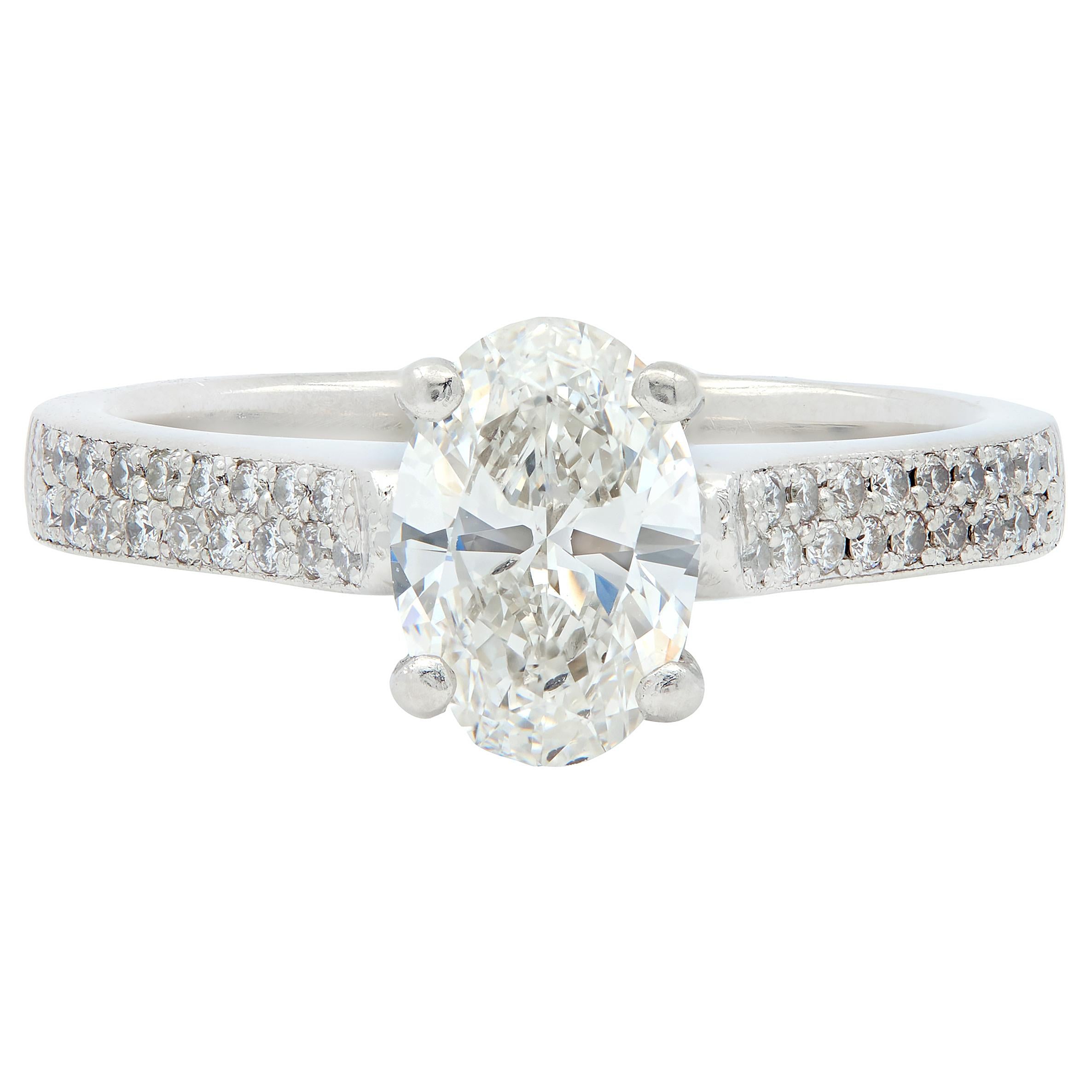 Contemporary Oval Cut 1.26 CTW Diamond Platinum Pavé Engagement Ring GIA