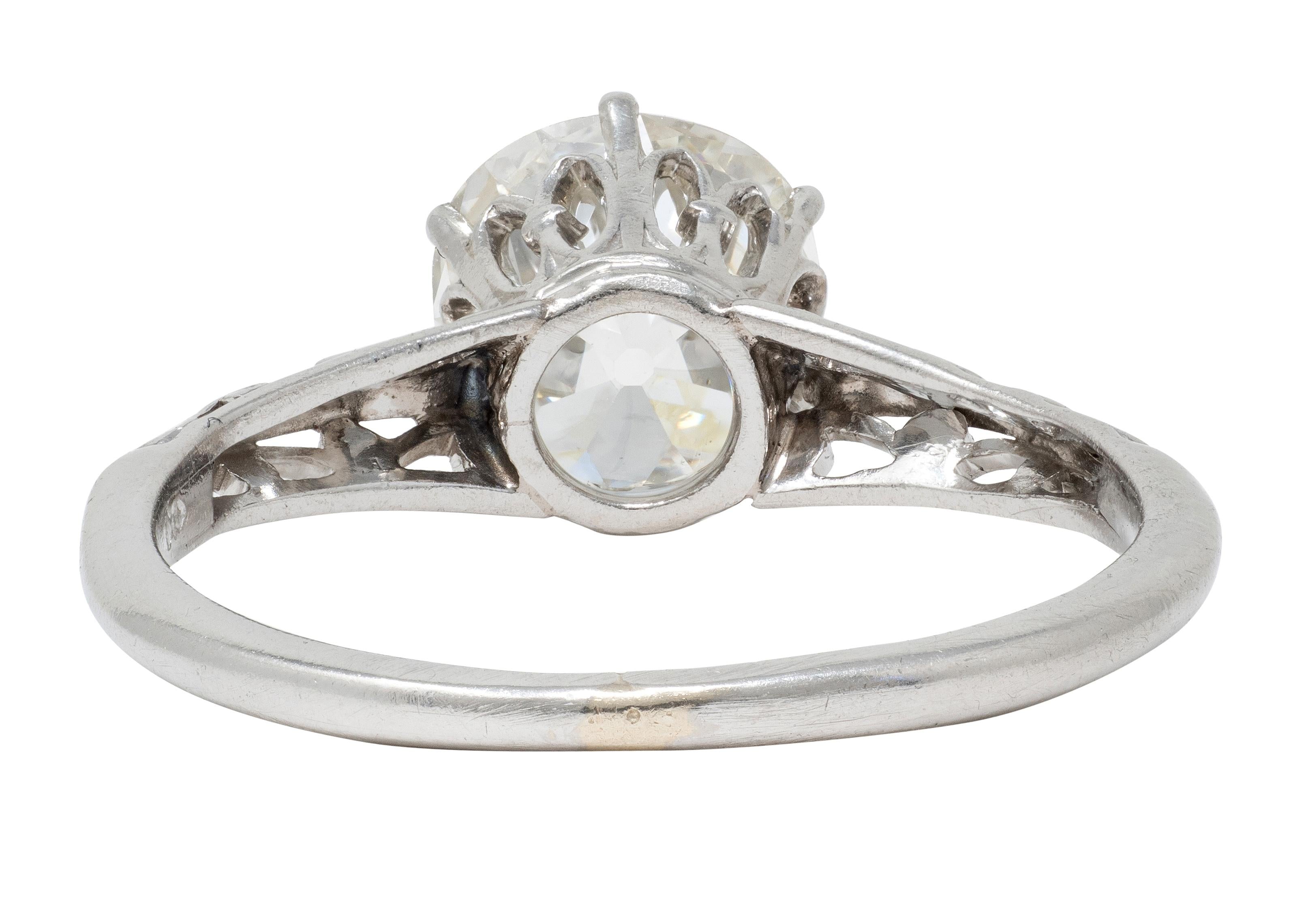 Art Deco 1.39 CTW Old Mine Cut Diamond Platinum Scroll Solitaire Engagement Ring