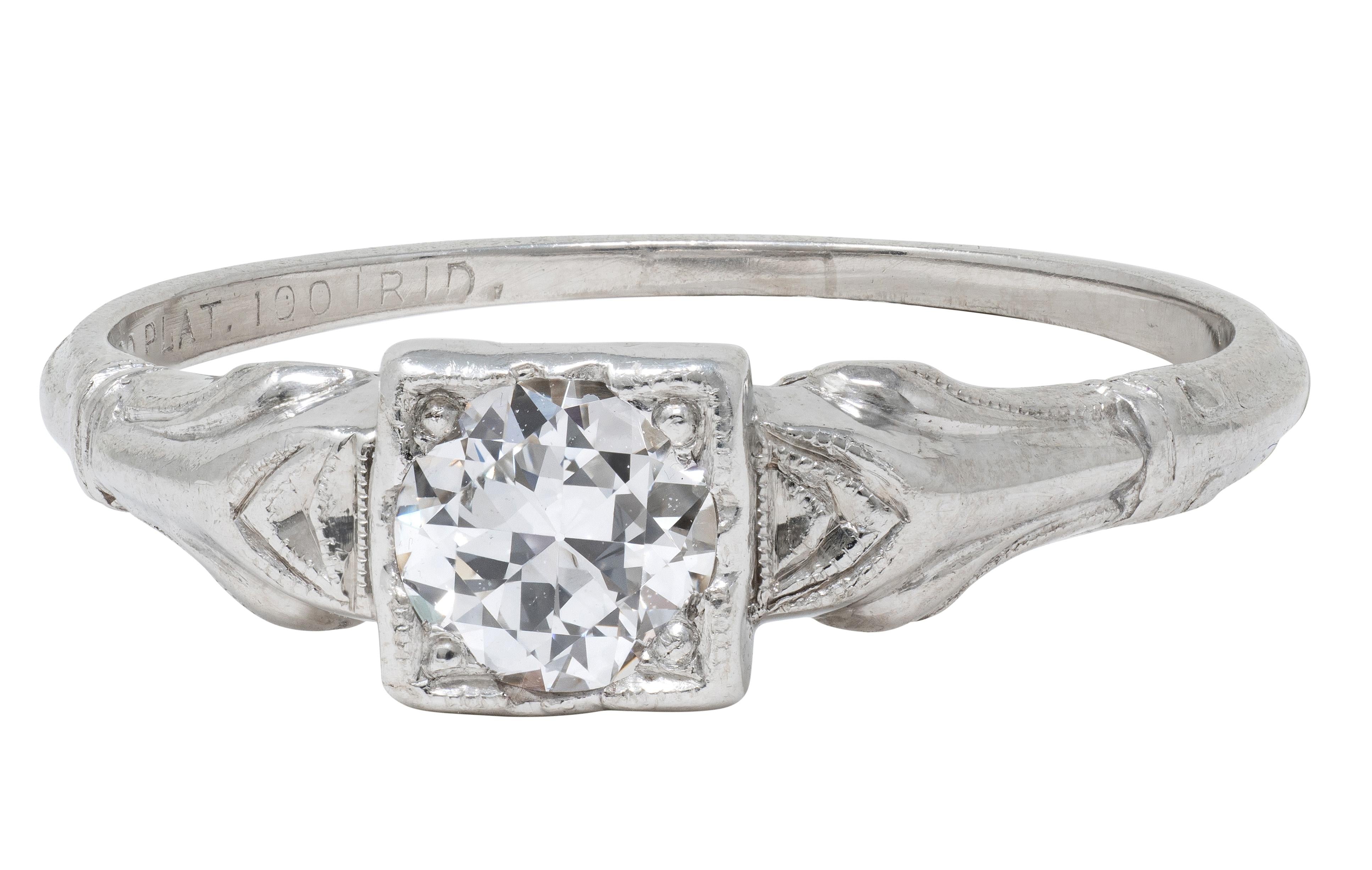 Art Deco Byard Brogan 0.36 CTW Diamond Platinum Square Form Engagement Ring