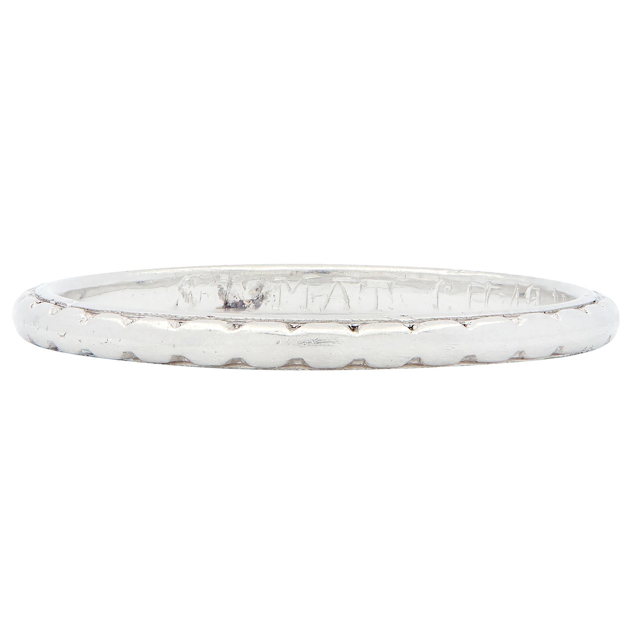Art Deco 1925 Platinum Foliate Antique Wedding Band Ring
