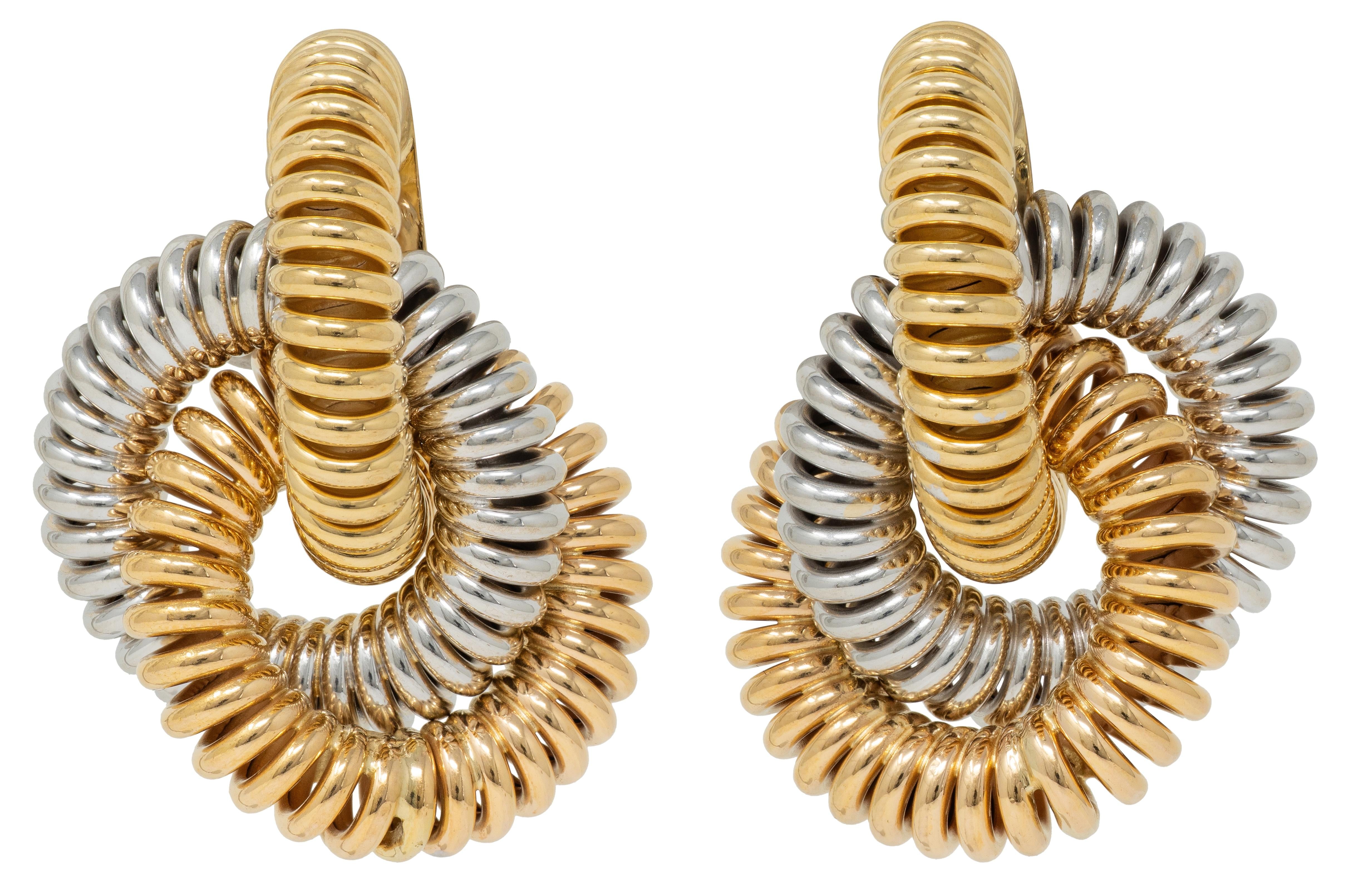 Contemporary 18 Karat Tri-Gold Coil Door Knocker Earrings