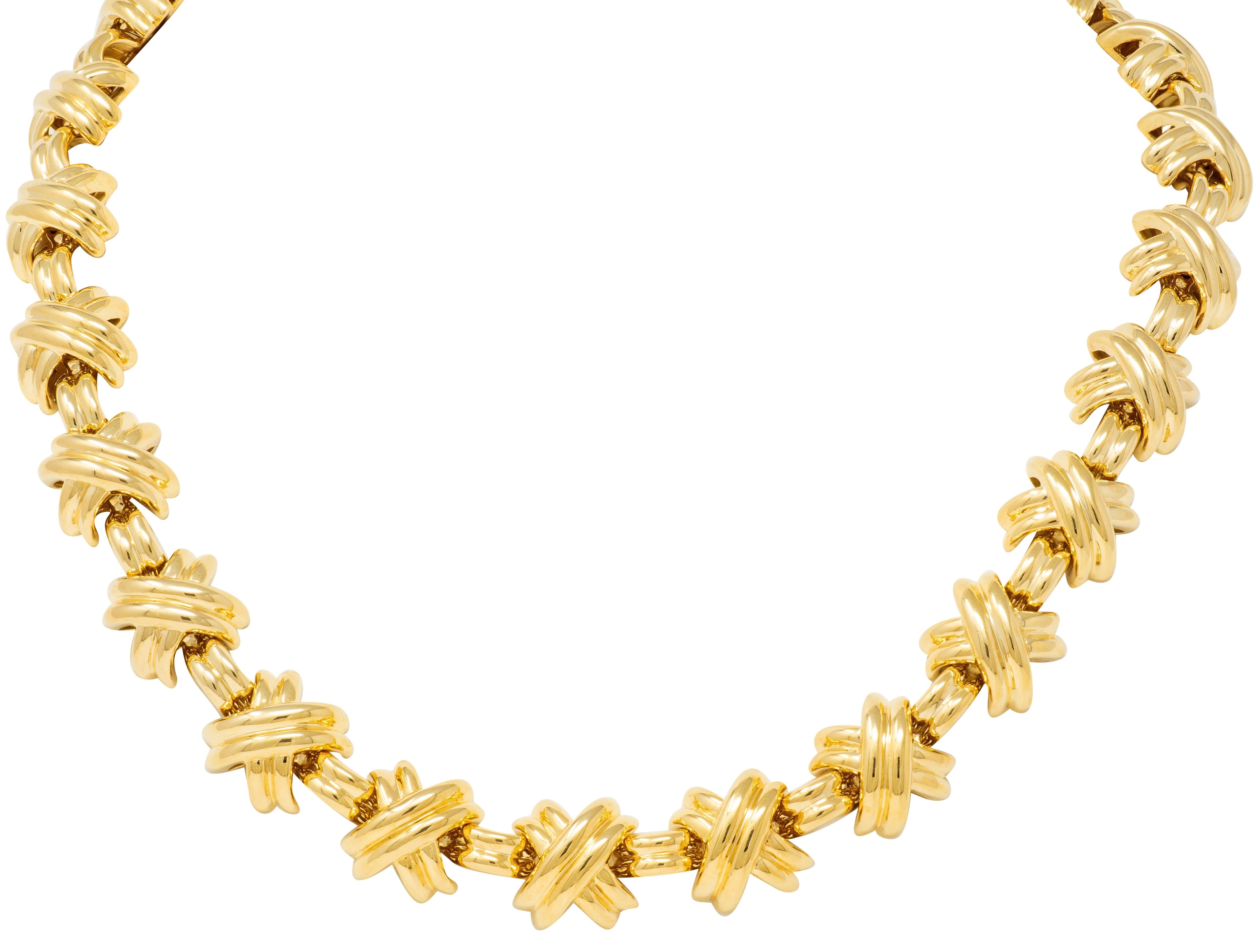 Tiffany & Co. 1992 18 Karat Yellow Gold Vintage X Kiss Necklace