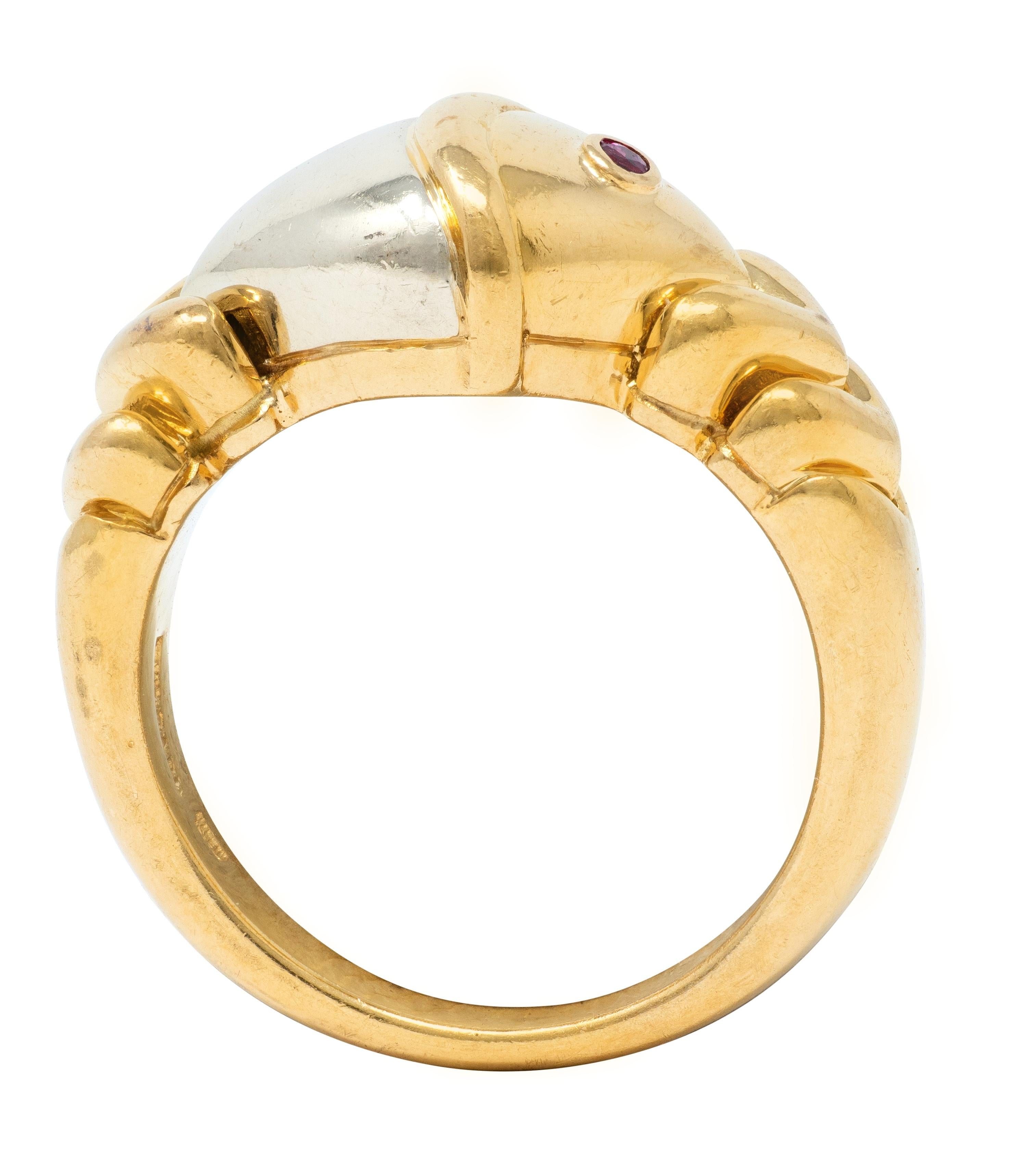 Bulgari 1990's Ruby 18 Karat Two-Tone Gold Naturalia Fish Ring