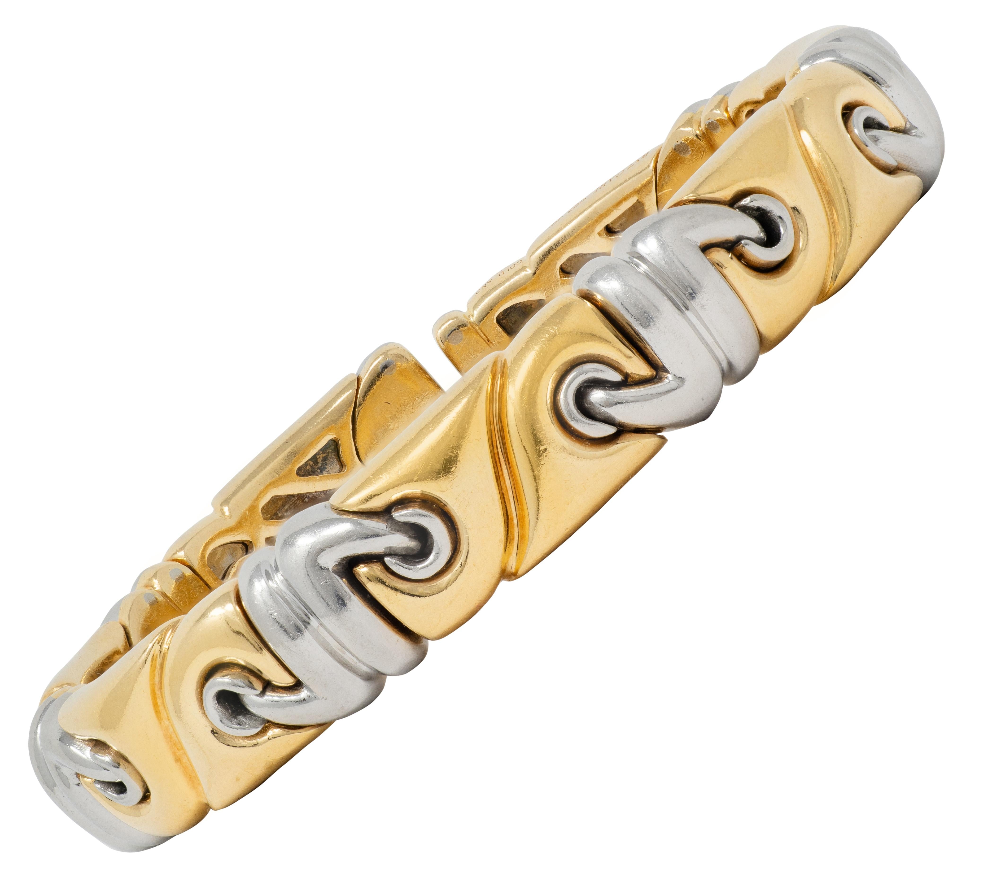 Bulgari 1990's 18 Karat Yellow Gold Stainless Steel Vintage Saetta Cuff Bracelet