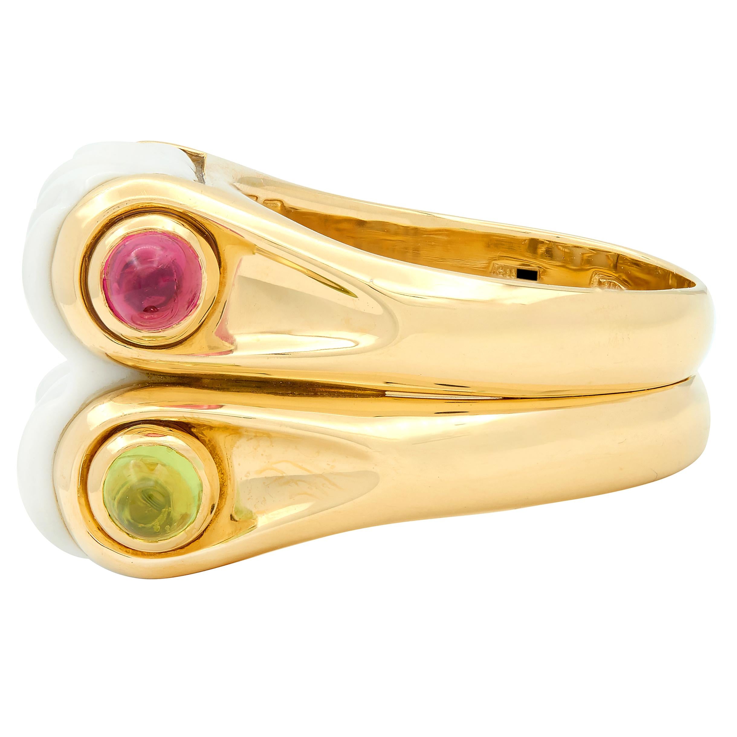 Bulgari Tourmaline Peridot Ceramic 18 Karat Yellow Gold Chandra Ring