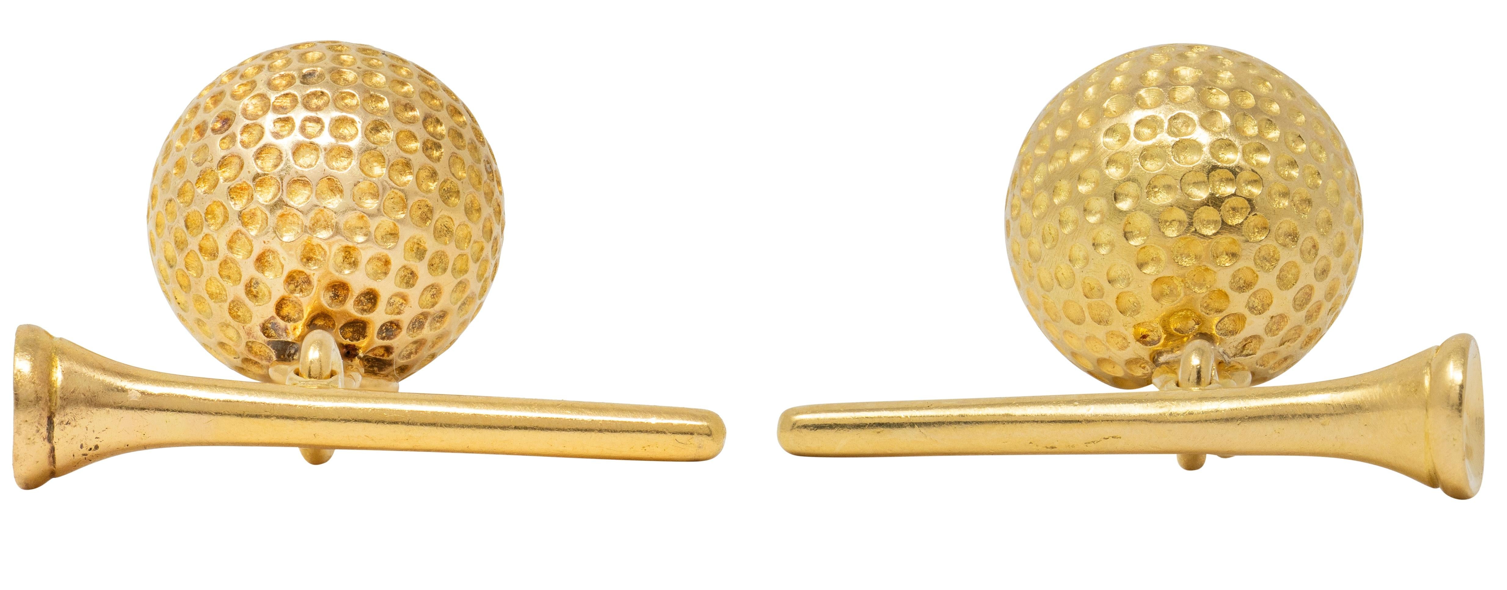 1960's French 18 Karat Yellow Gold Vintage Golf Cufflinks