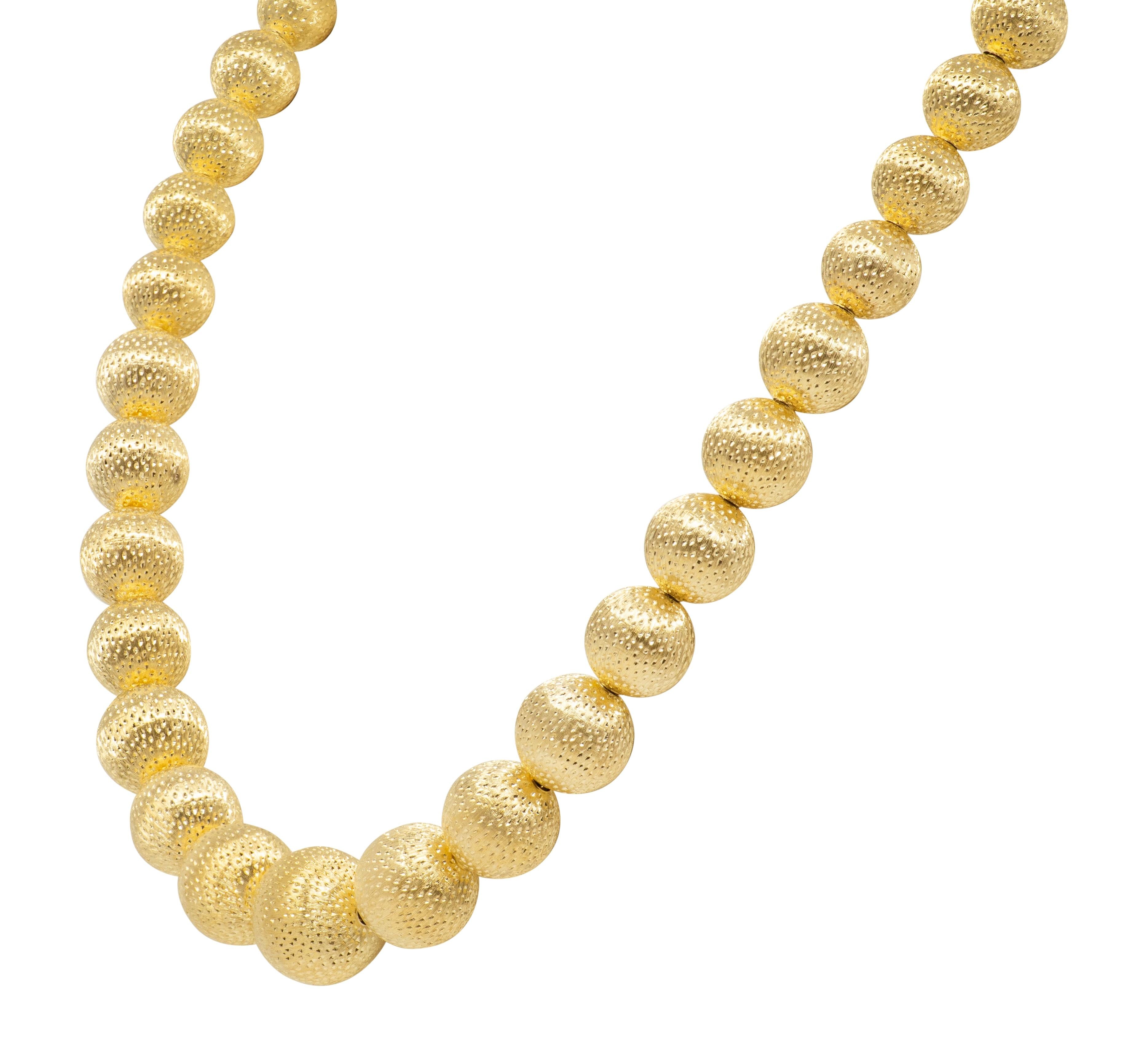 Tiffany & Co. 1960's 18 Karat Yellow Gold Vintage Textured Sphere Bead Necklace