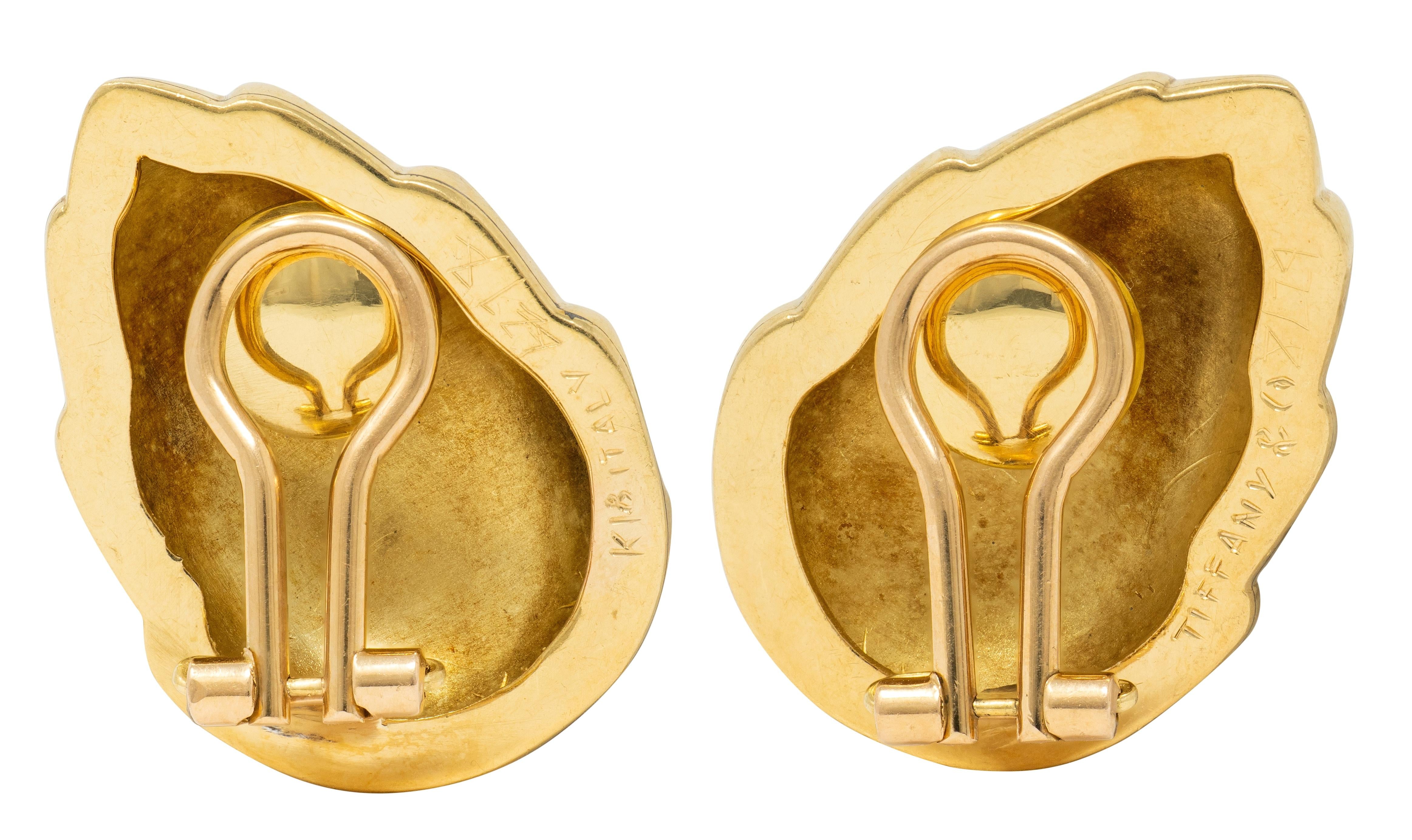 Tiffany & Co. 1960's Basse-Taile Enamel 18K Gold Vintage Egg Ear-Clip Earrings