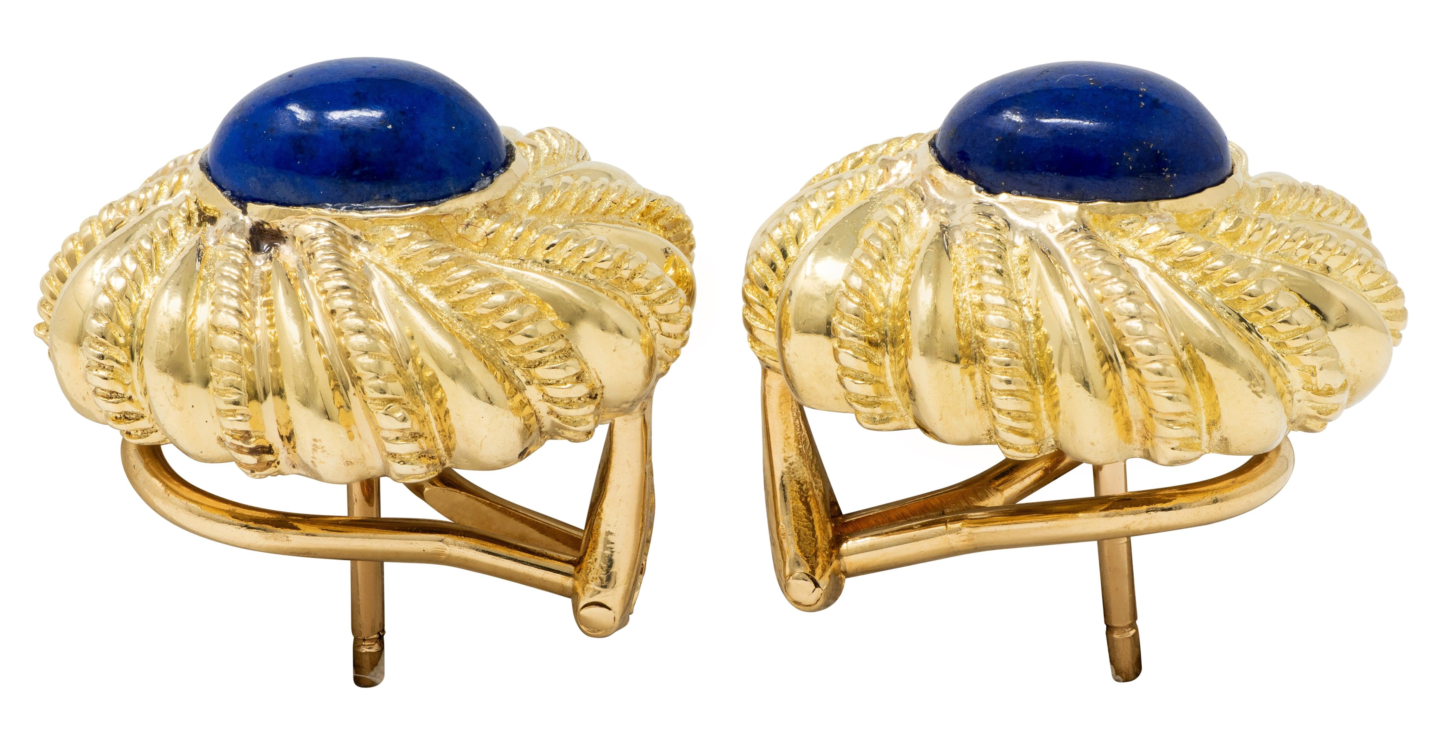 Tiffany & Co. Schlumberger Lapis Lazuli 18K Gold Vintage Twisted Rope Earrings